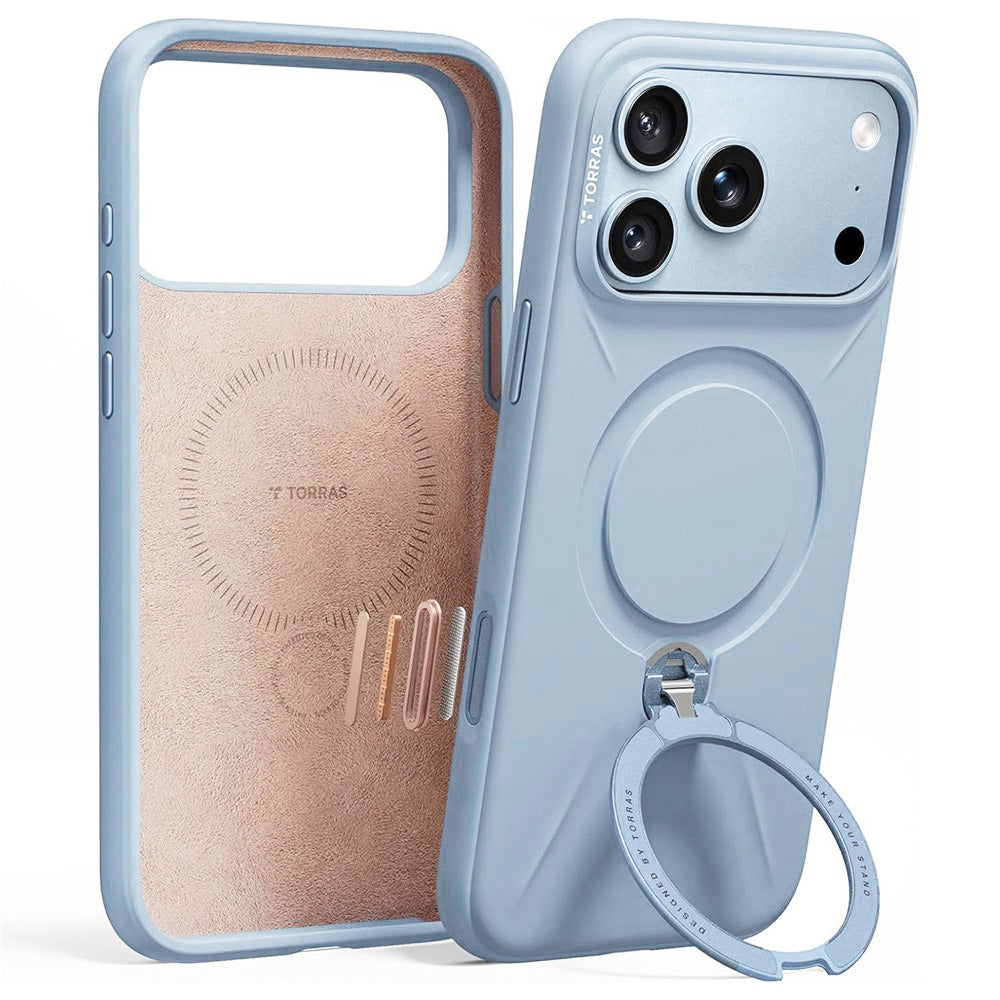 Handyhülle mit 360° drehbarem Standfuß mit MagSafe für iPhone 18 Pro Max / 17 Pro Max, Torras Q3 Silicone, Blau (1/9)