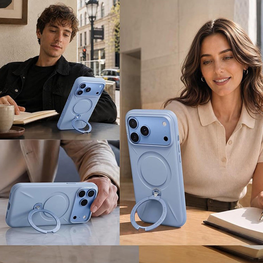 Handyhülle mit 360° drehbarem Standfuß mit MagSafe für iPhone 18 Pro Max / 17 Pro Max, Torras Q3 Silicone, Blau (4/9)