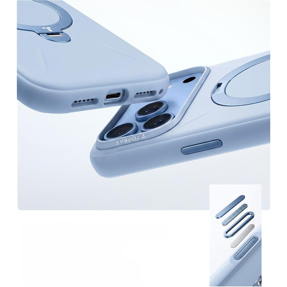 Handyhülle mit 360° drehbarem Standfuß mit MagSafe für iPhone 18 Pro Max / 17 Pro Max, Torras Q3 Silicone, Blau (6/9)