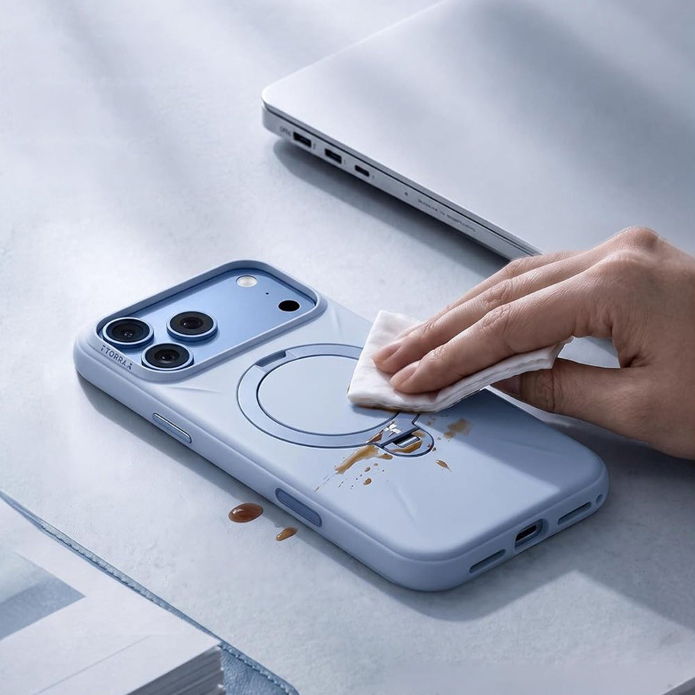 Handyhülle mit 360° drehbarem Standfuß mit MagSafe für iPhone 18 Pro Max / 17 Pro Max, Torras Q3 Silicone, Blau (8/9)