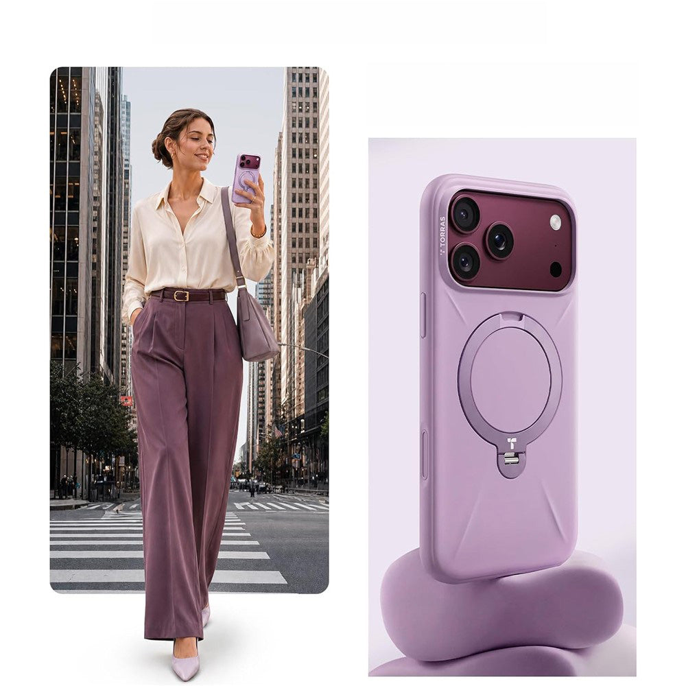 Handyhülle mit 360° drehbarem Standfuß mit MagSafe für iPhone 18 Pro Max / 17 Pro Max, Torras Q3 Silicone, Violett (7/9)