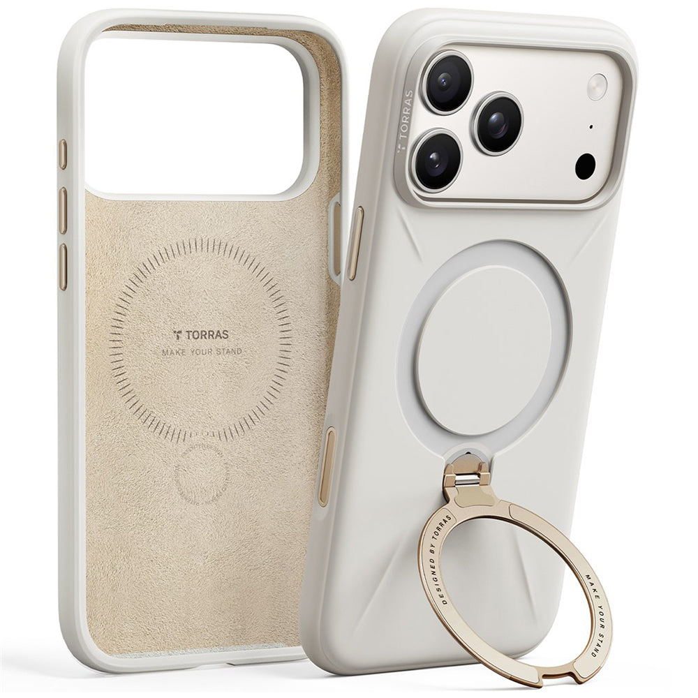 Handyhülle mit 360° drehbarem Standfuß mit MagSafe für iPhone 18 Pro Max / 17 Pro Max, Torras Q3 Silicone, Weiß (1/7)