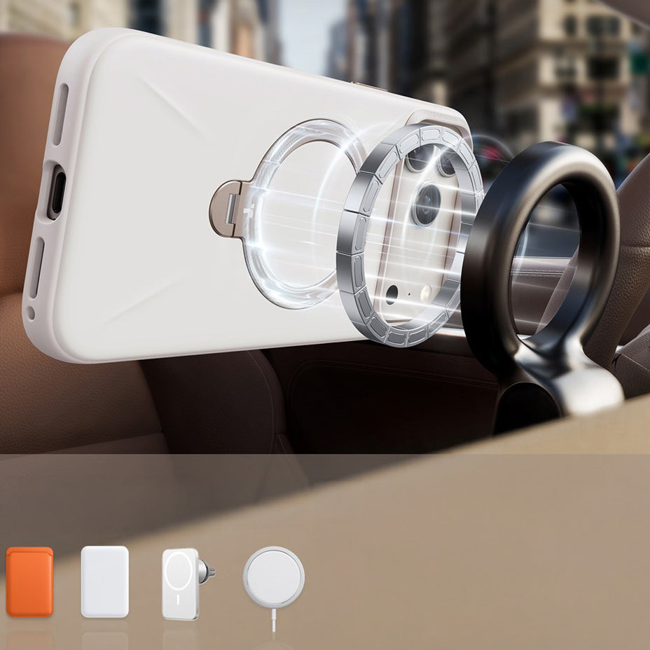 Handyhülle mit 360° drehbarem Standfuß mit MagSafe für iPhone 18 Pro Max / 17 Pro Max, Torras Q3 Silicone, Weiß (3/7)