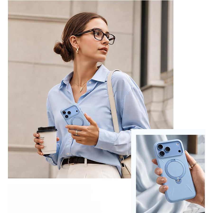 Handyhülle mit 360° drehbarem Standfuß mit MagSafe für iPhone 18 Pro / 17 Pro, Torras Q3 Silicone, Blau (5/9)