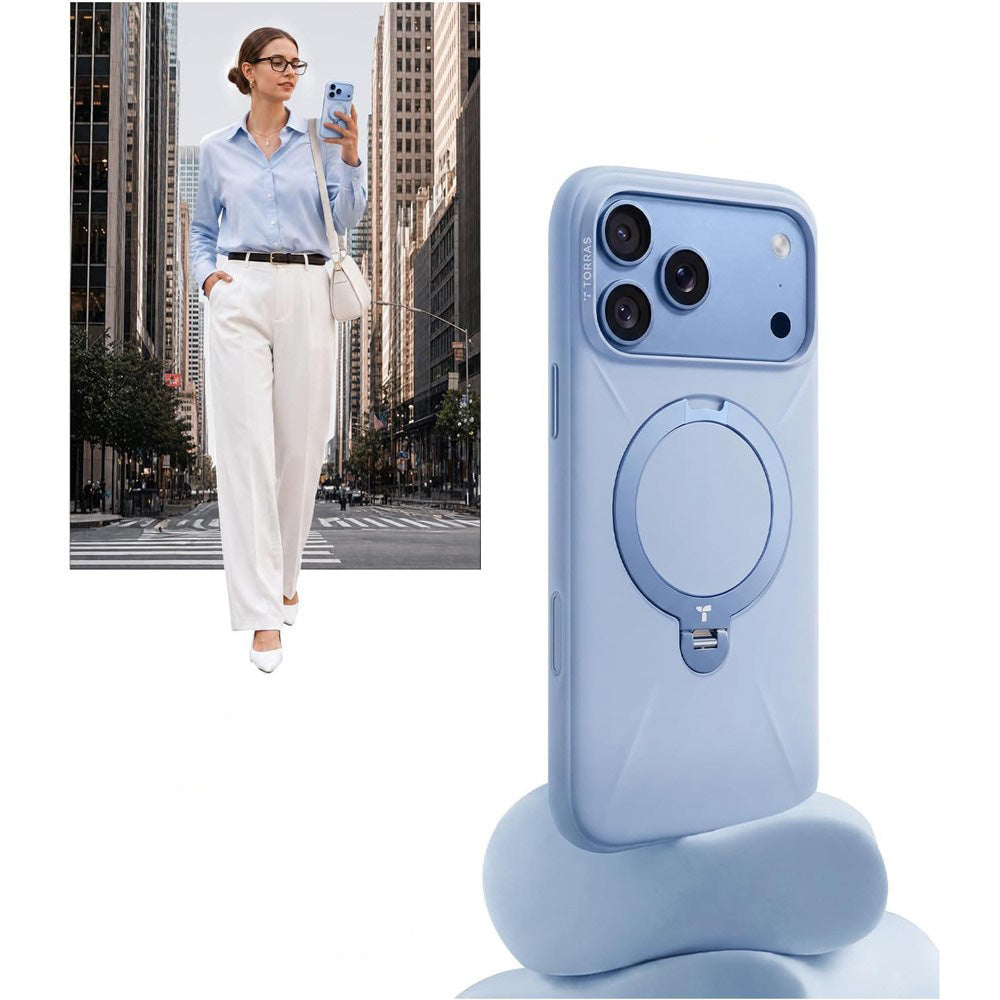 Handyhülle mit 360° drehbarem Standfuß mit MagSafe für iPhone 18 Pro / 17 Pro, Torras Q3 Silicone, Blau (7/9)