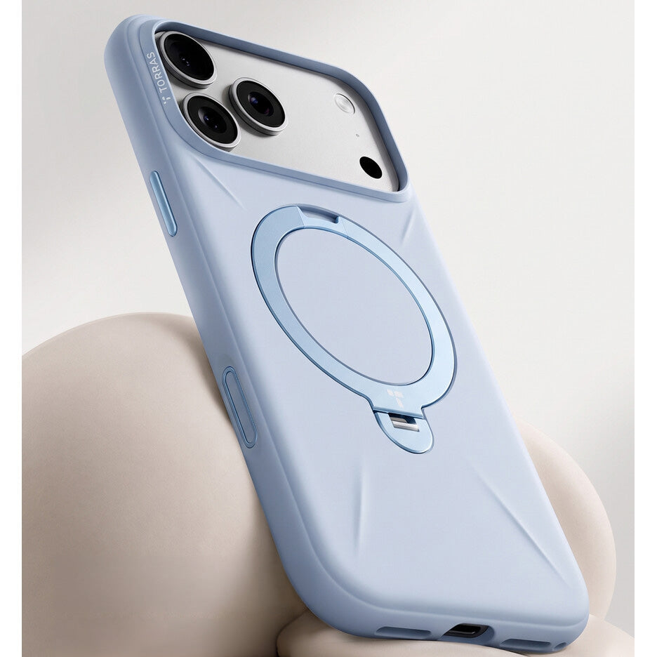 Handyhülle mit 360° drehbarem Standfuß mit MagSafe für iPhone 18 Pro / 17 Pro, Torras Q3 Silicone, Blau (9/9)