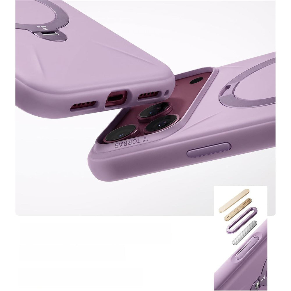 Handyhülle mit 360° drehbarem Standfuß mit MagSafe für iPhone 18 Pro / 17 Pro, Torras Q3 Silicone, Violett (6/9)