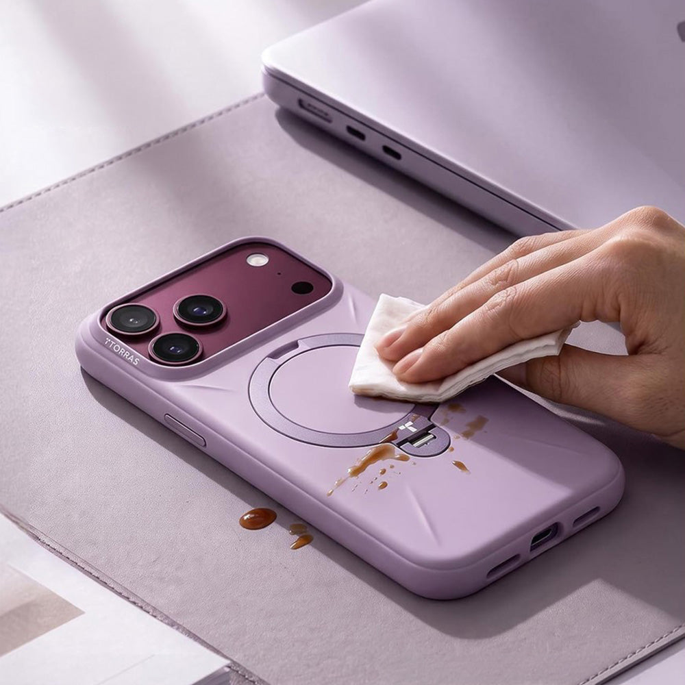 Handyhülle mit 360° drehbarem Standfuß mit MagSafe für iPhone 18 Pro / 17 Pro, Torras Q3 Silicone, Violett (8/9)