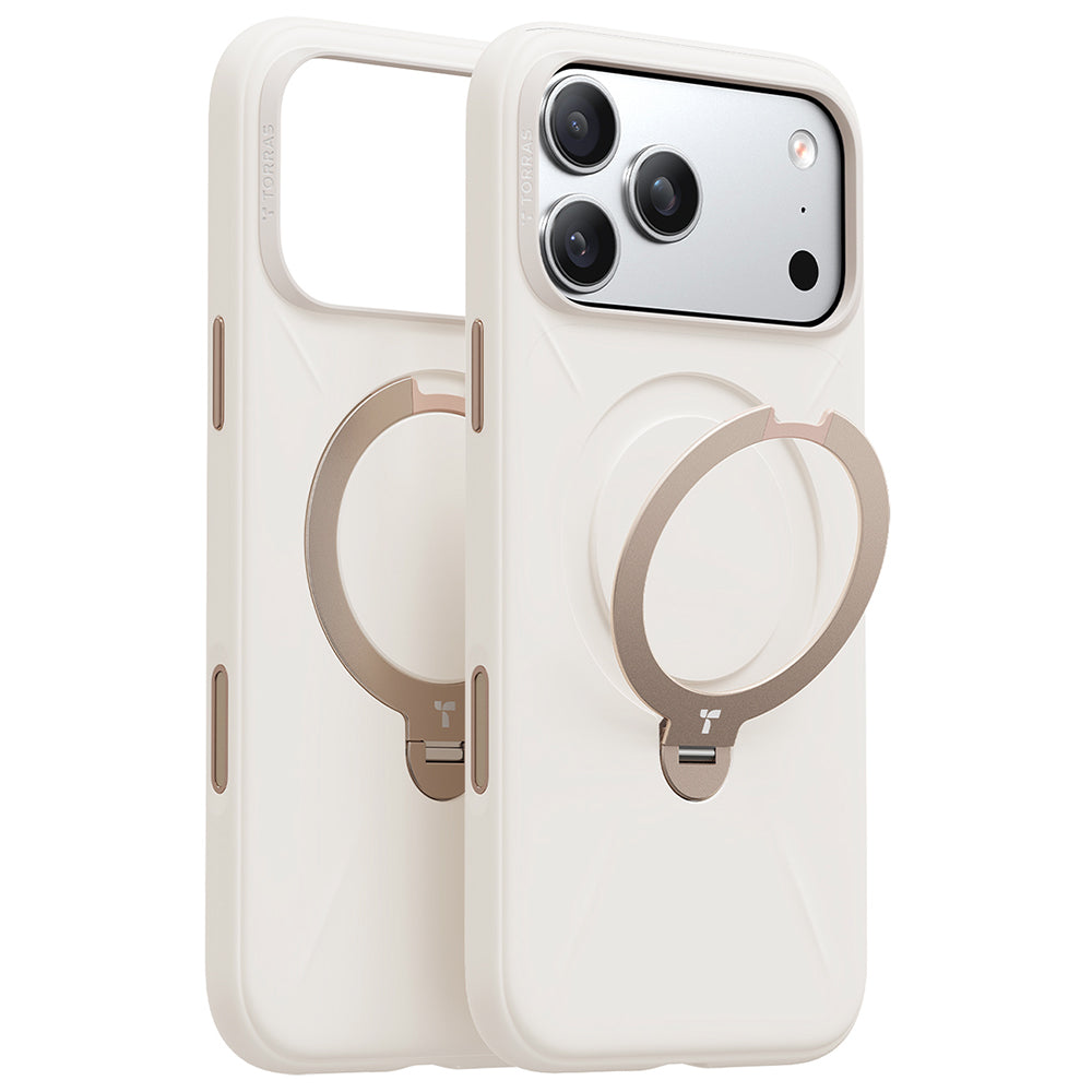 Handyhülle mit 360° drehbarem Standfuß mit MagSafe für iPhone 18 Pro / 17 Pro, Torras Q3 Silicone, Weiß (2/7)