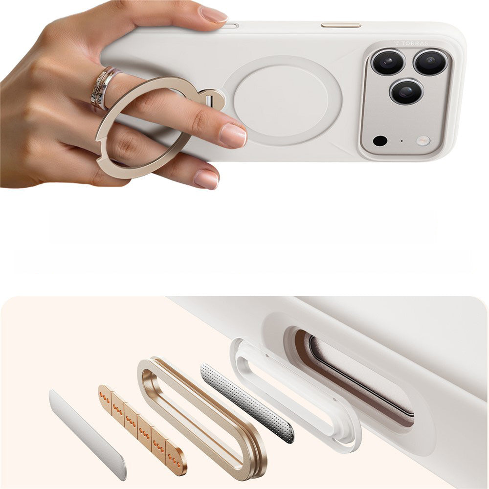 Handyhülle mit 360° drehbarem Standfuß mit MagSafe für iPhone 18 Pro / 17 Pro, Torras Q3 Silicone, Weiß (4/7)
