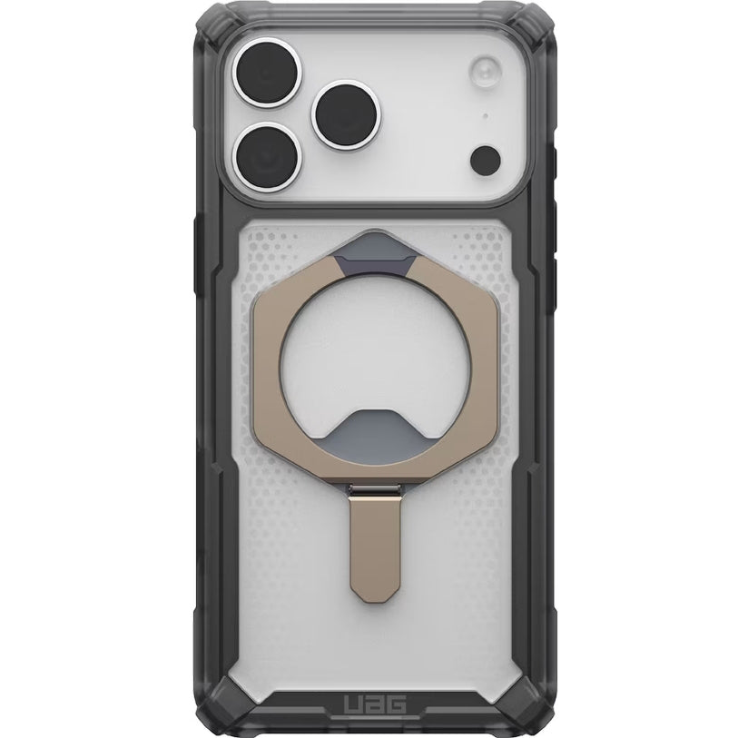 Handyhülle mit Ring für iPhone 18 Pro Max / 17 Pro Max, UAG Plasma XTE 360 mit MagSafe, Transparent und Grau mit orangem Element (1/11)