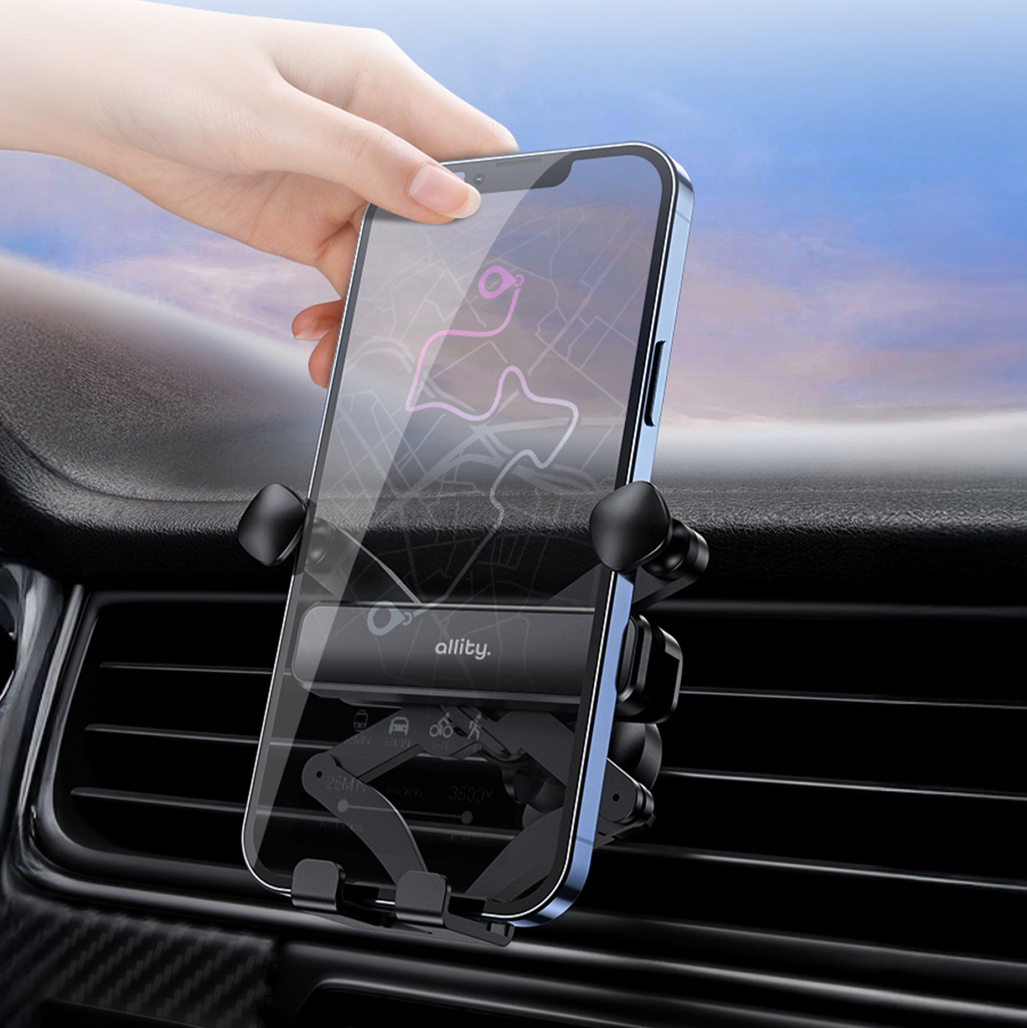 Auto Handyhalterung für den Lüftungsschlitz, Allity ACH-100, Schwarz