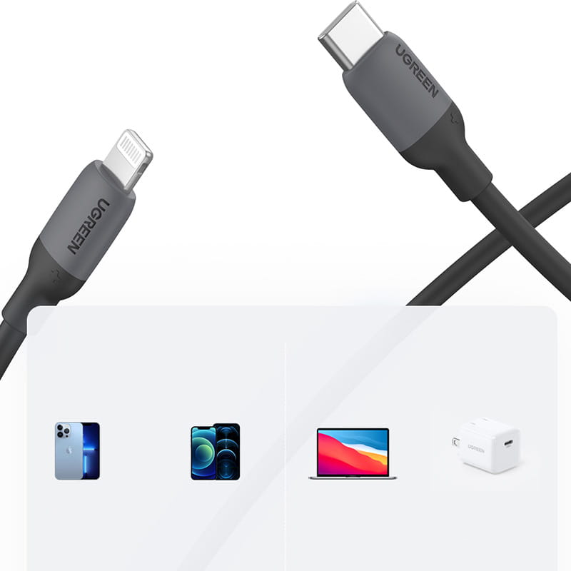 Kabel Ugreen USB-C zu Lightning, 20W, 480 Mbps, PD, 1m, Schwarz