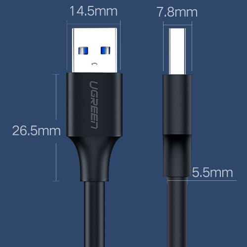 Kabel Ugreen USB 2.0 (Stecker) zu USB 2.0 (Stecker), 1m, Schwarz