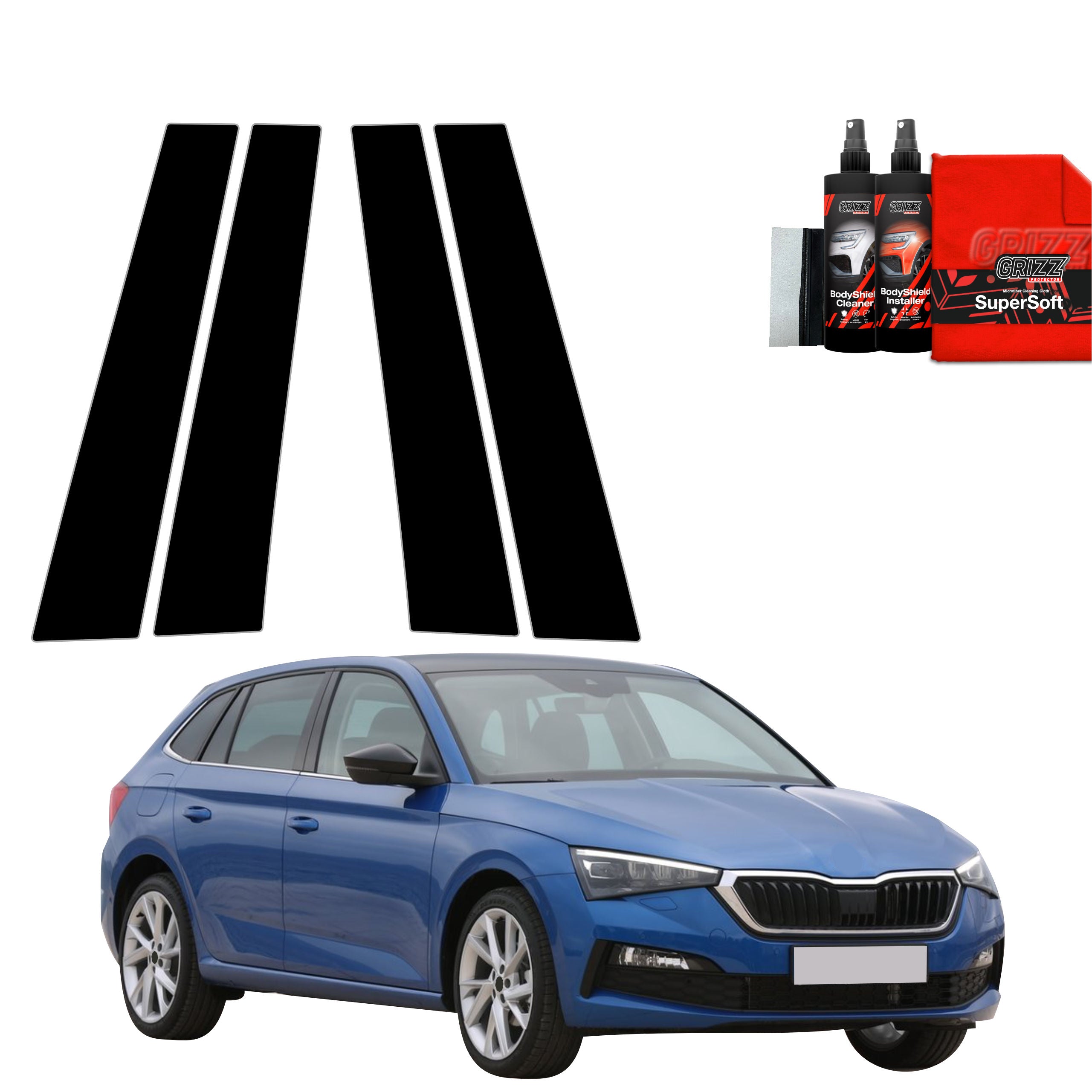 4in1 Schwarze Grizz Protector schutzfolie für B-Säule - Skoda Scala (2019- 2023)