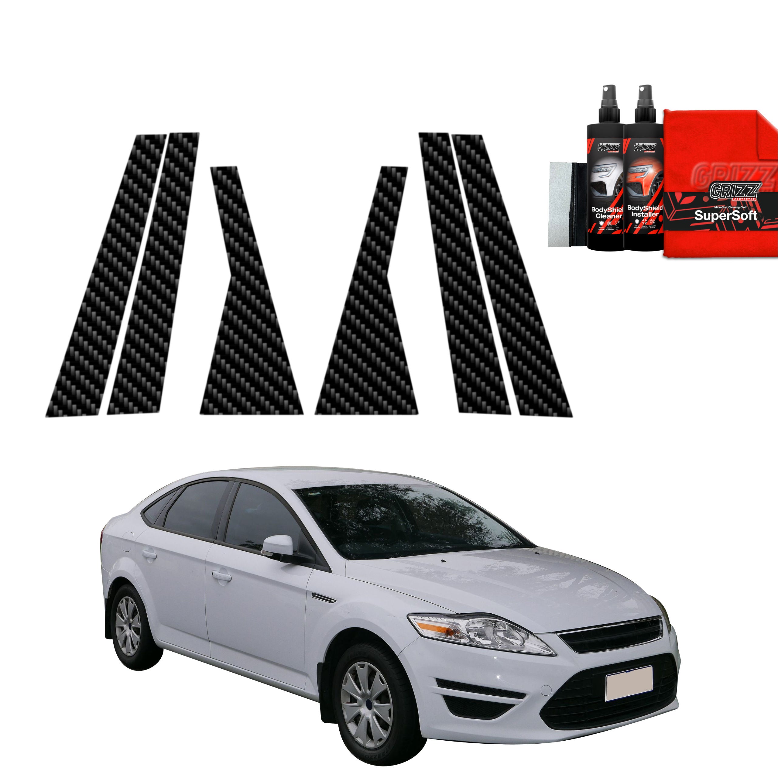 6in1 Kohlenstoff Schutzfolie Grizz Protector für B-C-Säule - Ford Mondeo Mk4 (2010-2014)