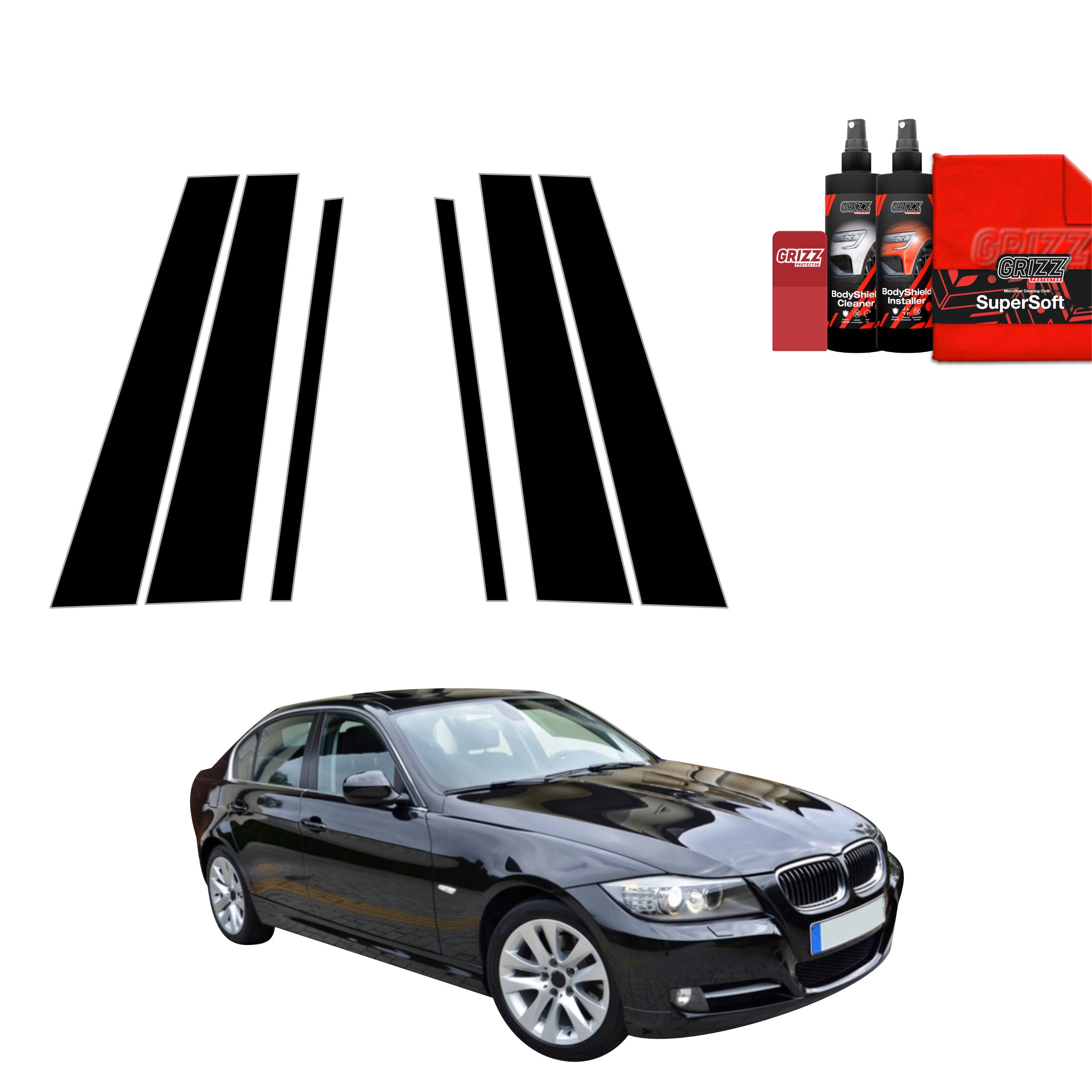 6in1 Schwarze Grizz Protector schutzfolie für B-C-Säule - BMW 3 E90 Sedan LCI (2008-2012)