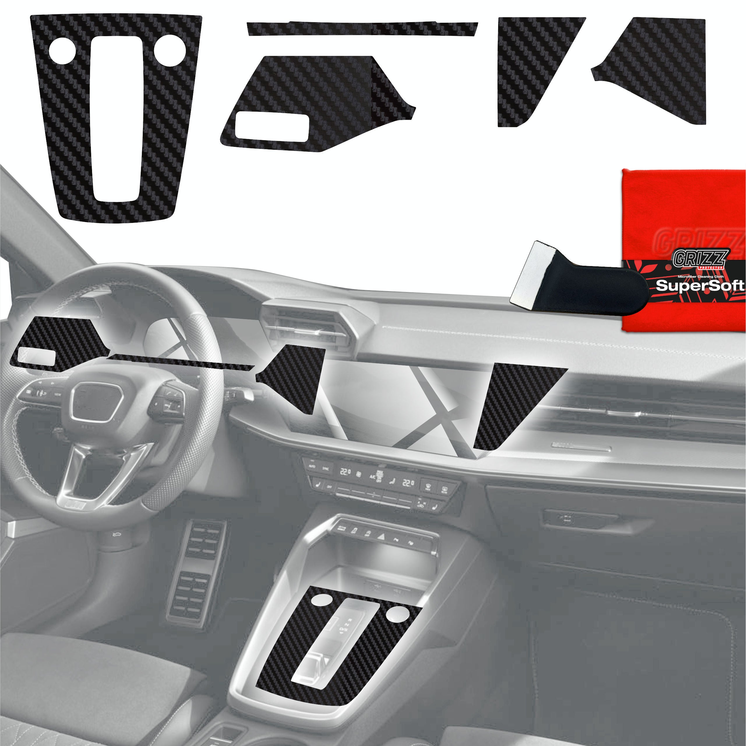 5in1 Schutzfolien Grizz Protector für Mittelkonsole & Armaturenbrett - Audi S3 8Y (2020-2025) Carbon Optik Matt Antifingerprint