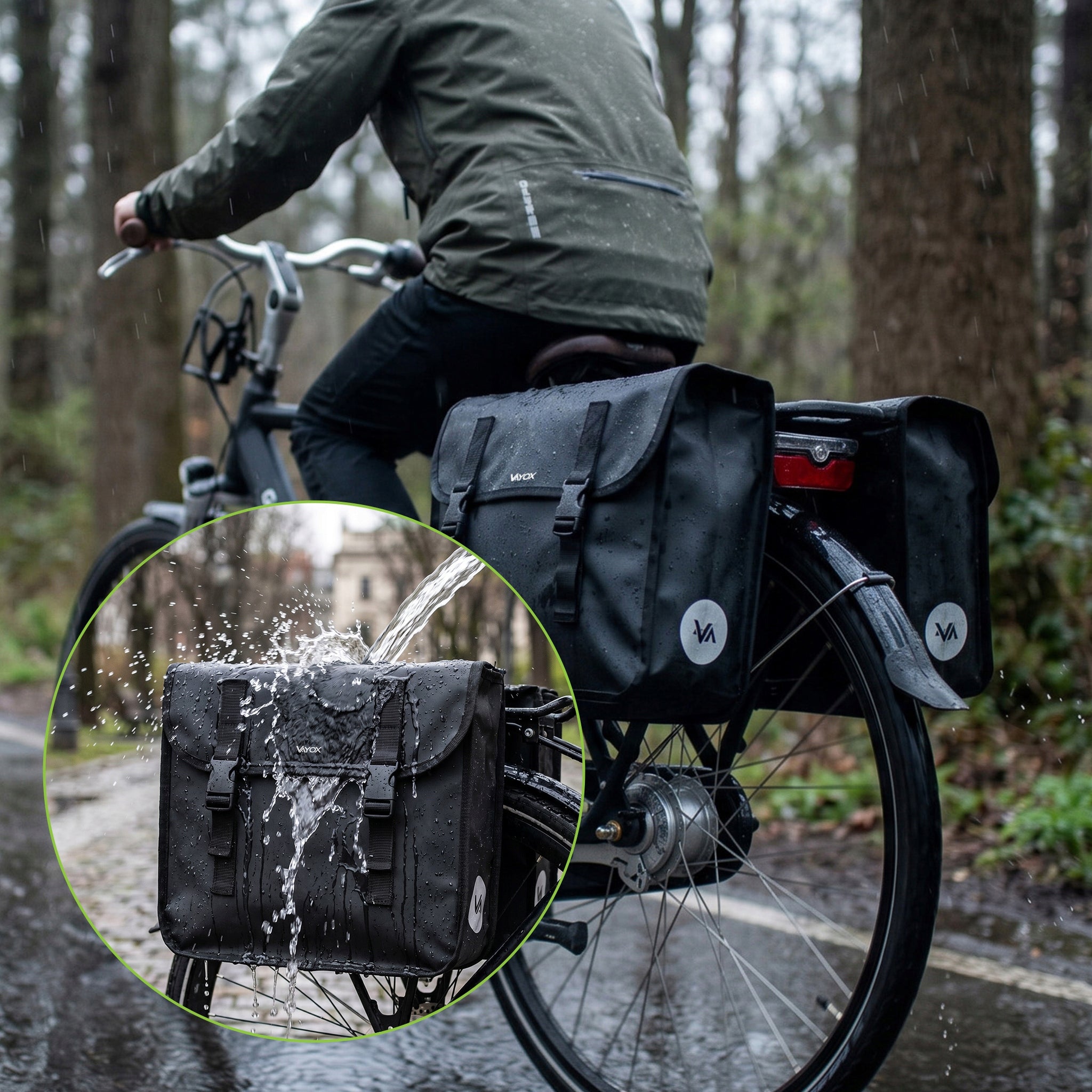 Doppelte Fahrradtasche für den Gepäckträger, Vayox VA0447 29L, Schwarz