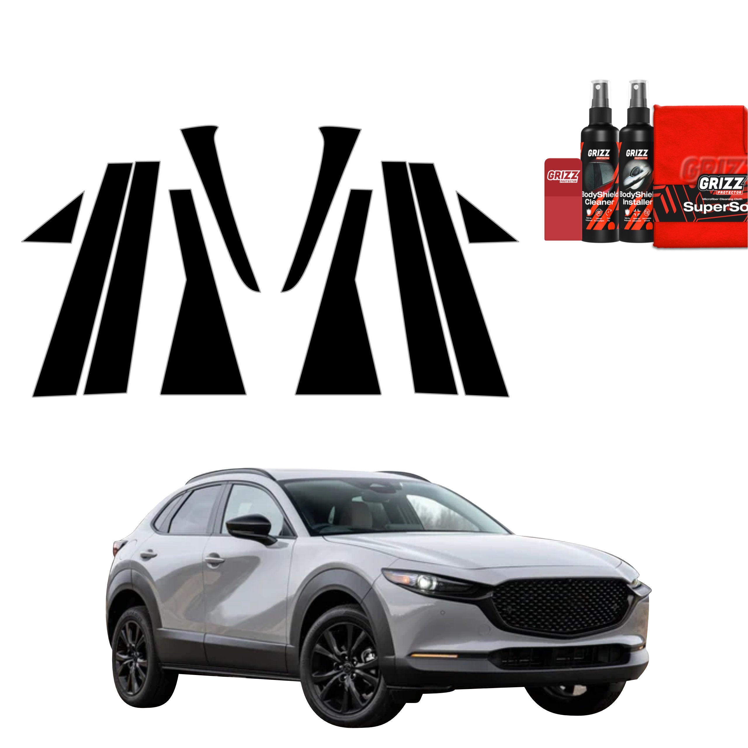 10in1 Schwarze Schutzfolie Grizz Protector für B-C-Säule - Mazda CX-30 (2026)