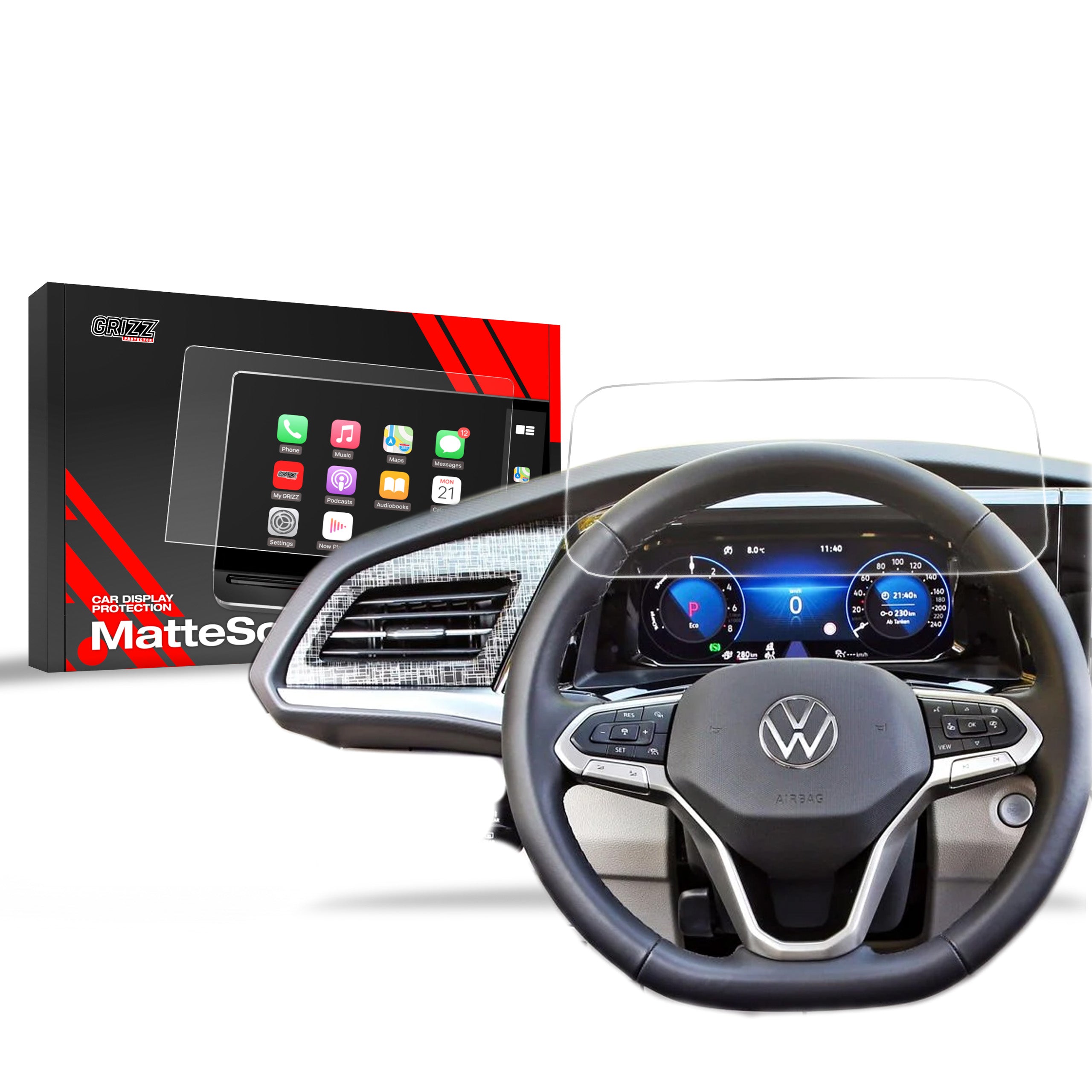 Matte Autodisplayfolie für Volkswagen Multivan 4 Virtual Cockpit 10,25" (2021-2024), Grizz Protector