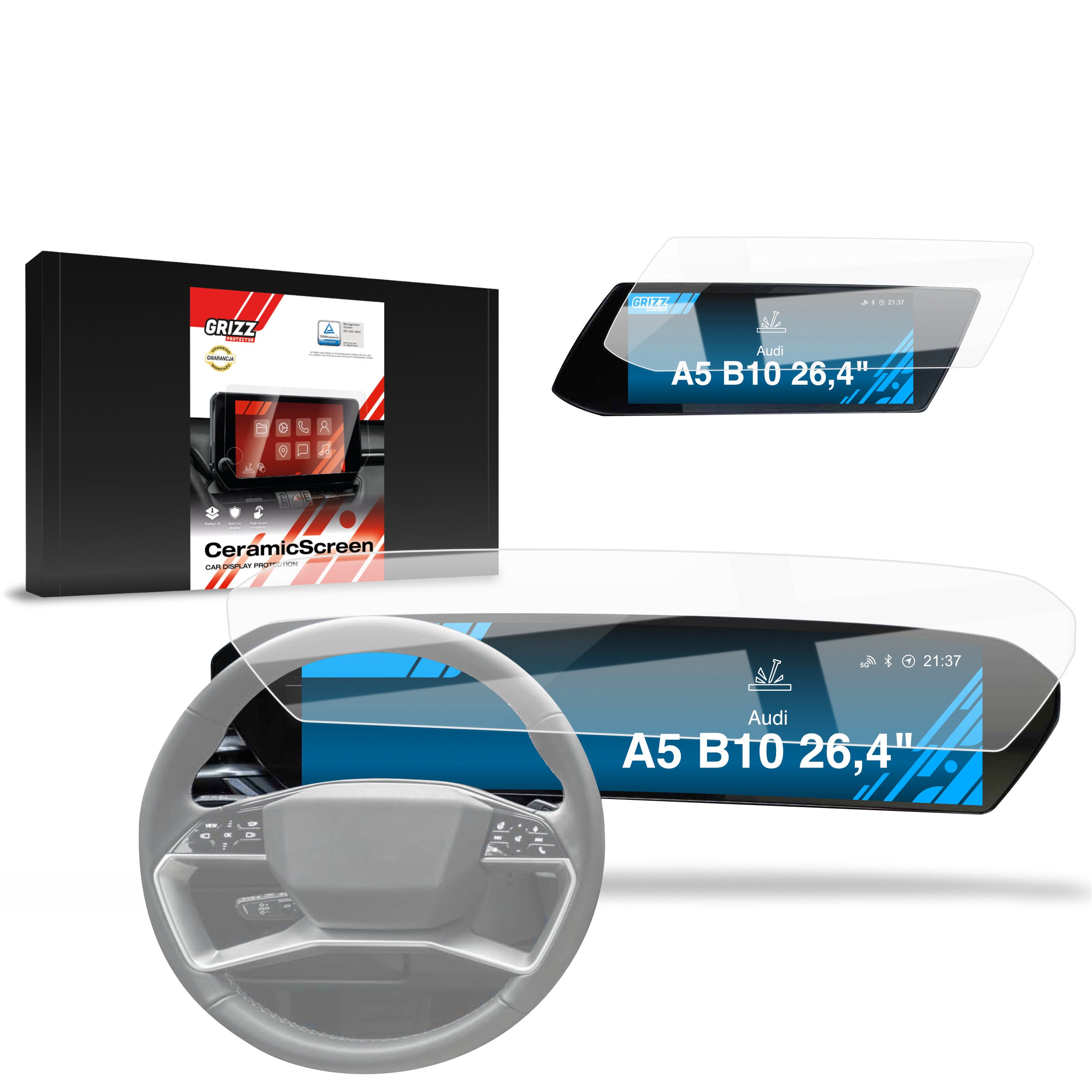 Keramische Autodisplayfolie 2in1 für Audi A5 B10 (2025-2026), Grizz Protector