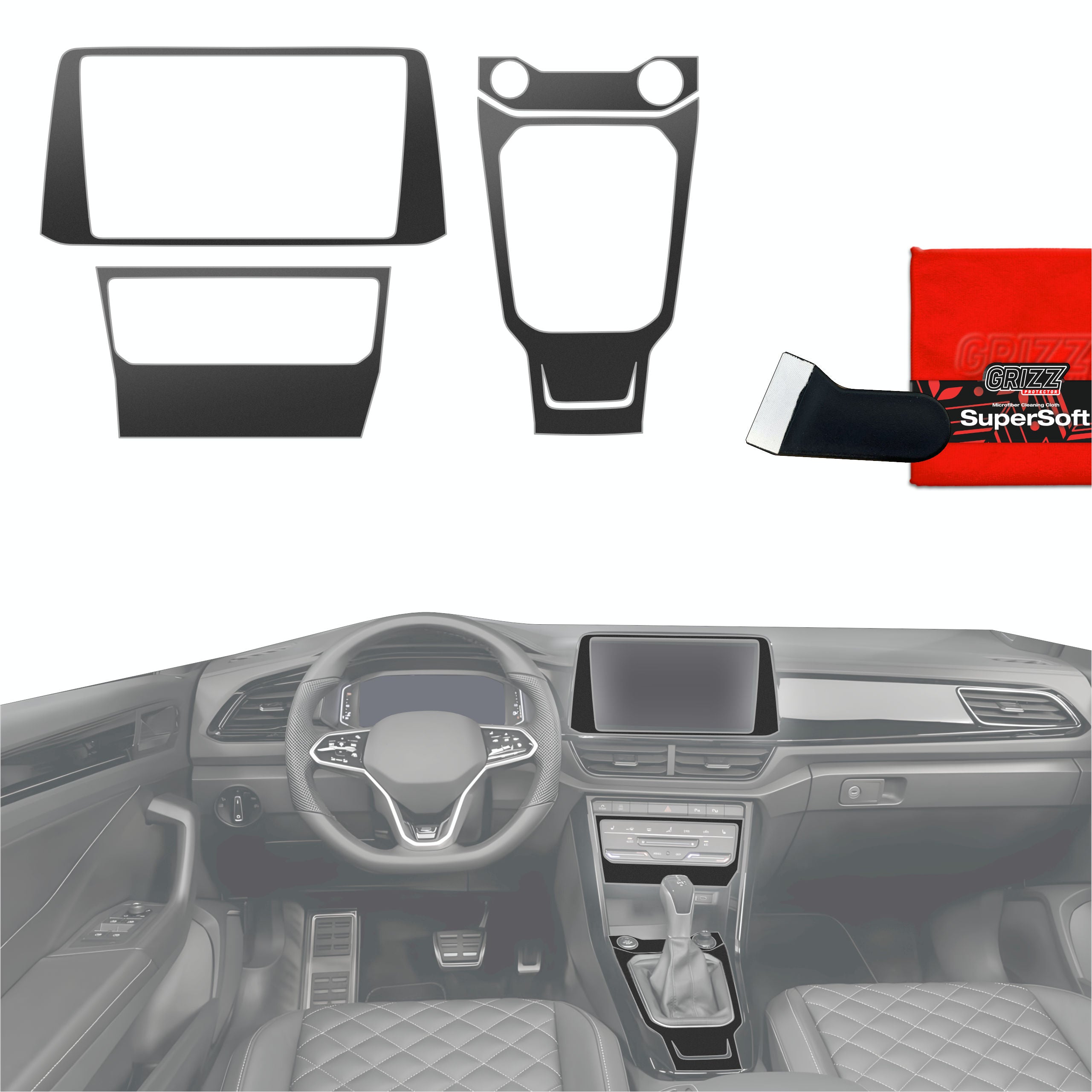 4in1 Schutzfolien Grizz Protector für Mittelkonsole & Armaturenbrett - Volkswagen T-Roc R-Line (2025-2026) Schwarz Matt Antifingerprint