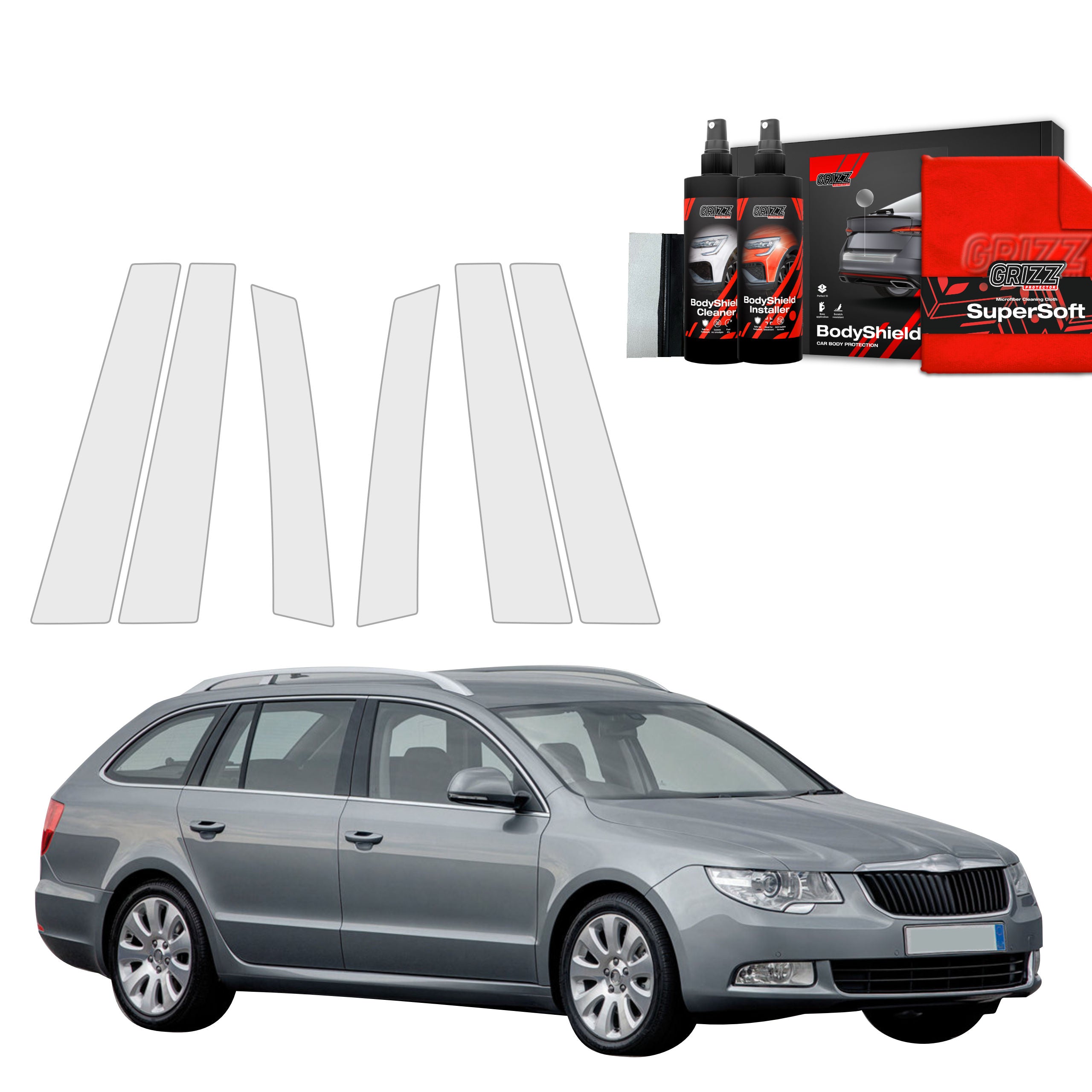 6in1 Schutzfolie Grizz Protector für B-C-Säule - Skoda Superb 2 Kombi (2009-2013)