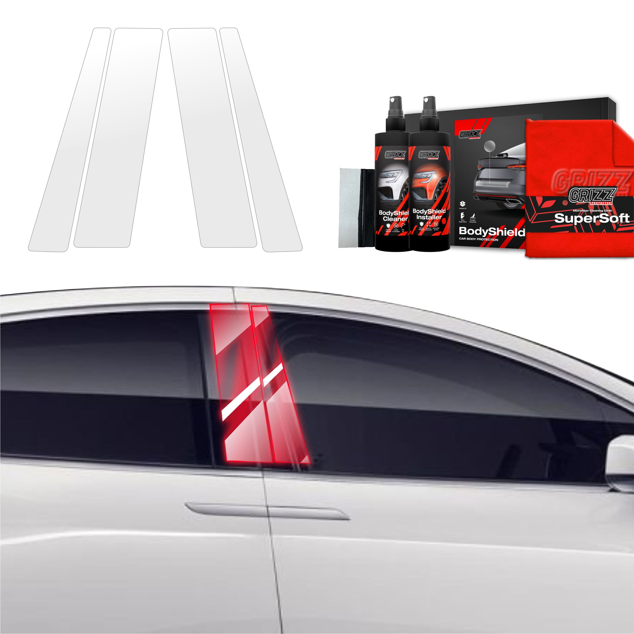 4in1 Schutzfolie Grizz Protector für B-Säule - Tesla Model X (2021-2026)