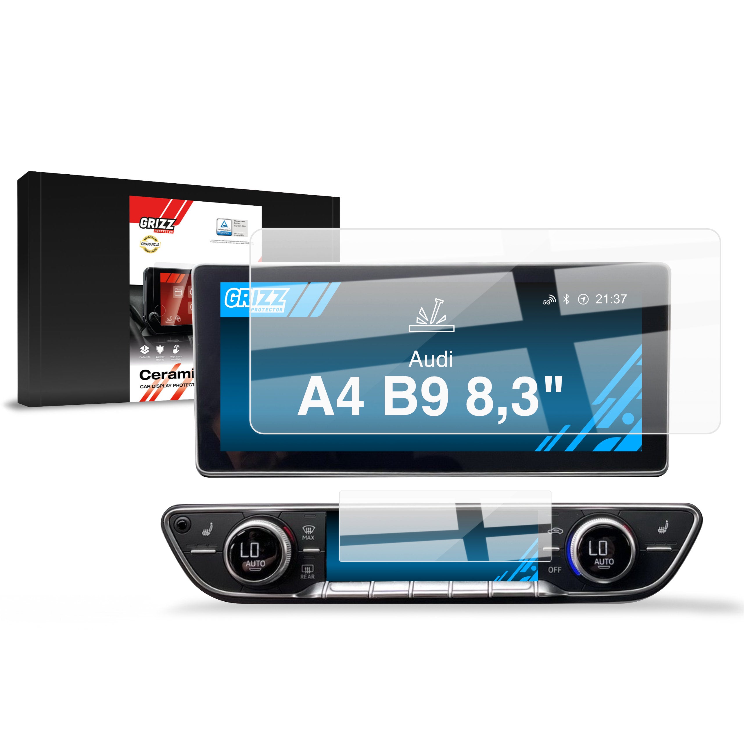 Keramische Autodisplayfolie 2in1 für Audi A4 B9 8,3" (2016-2019), Grizz Protector