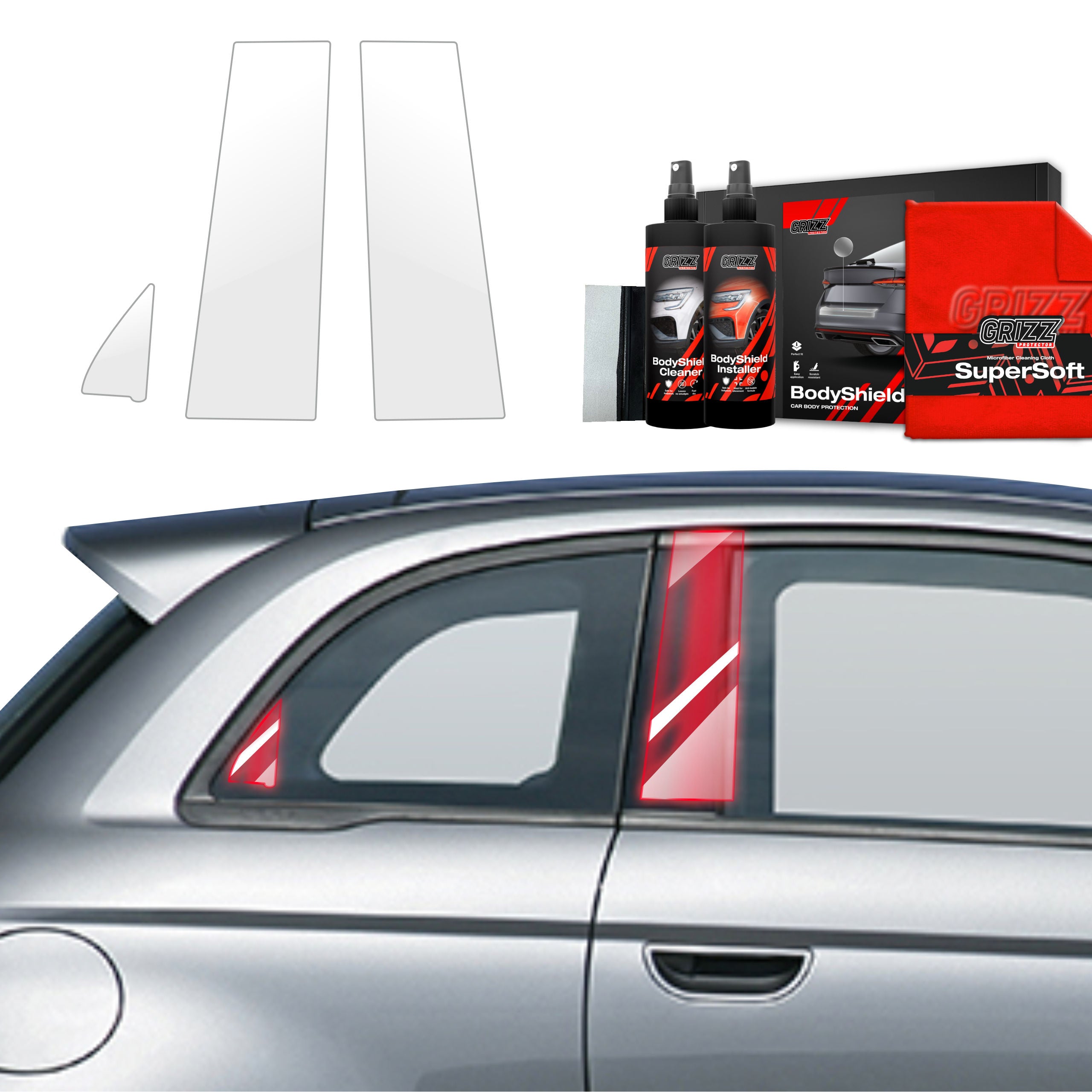 3in1 Schutzfolie Grizz Protector für B-C-Säule - Fiat 500 (2016-2026)