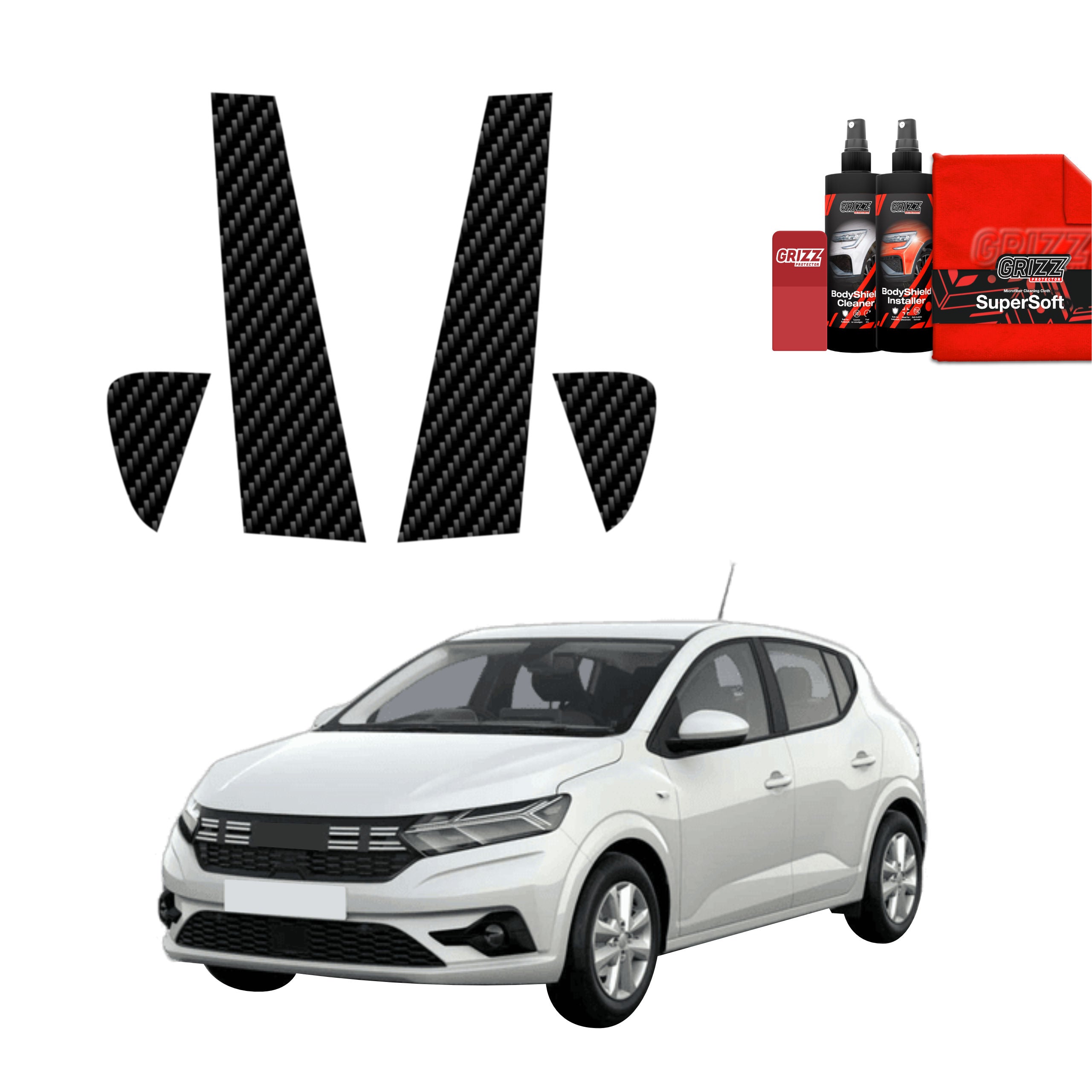 4in1 Kohlenstoff Schutzfolie Grizz Protector für B-Säule - Dacia Sandero (2020-2024)