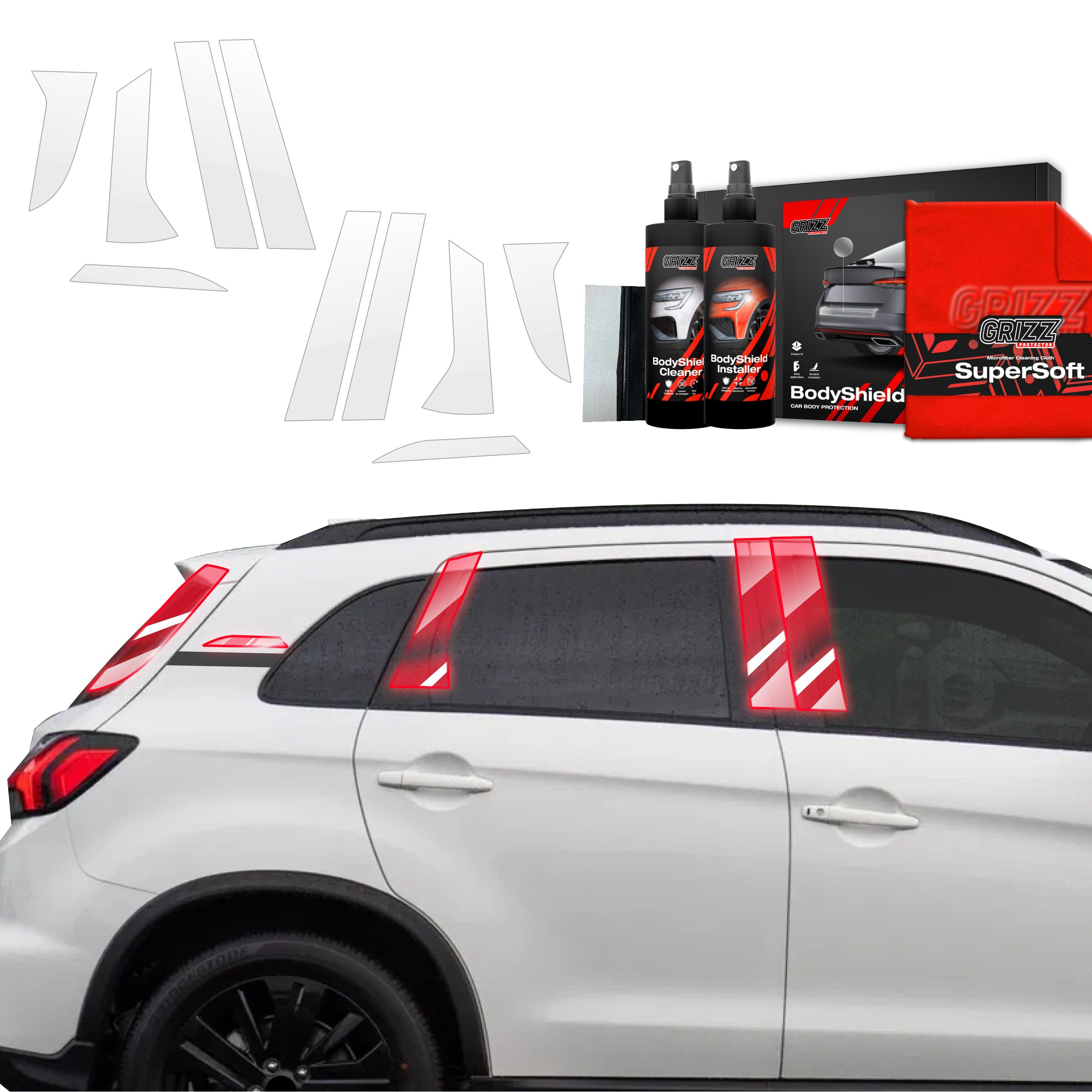 10in1 Schutzfolie Grizz Protector für B-C-Säule - Mitsubishi ASX Facelift (2024-2026)