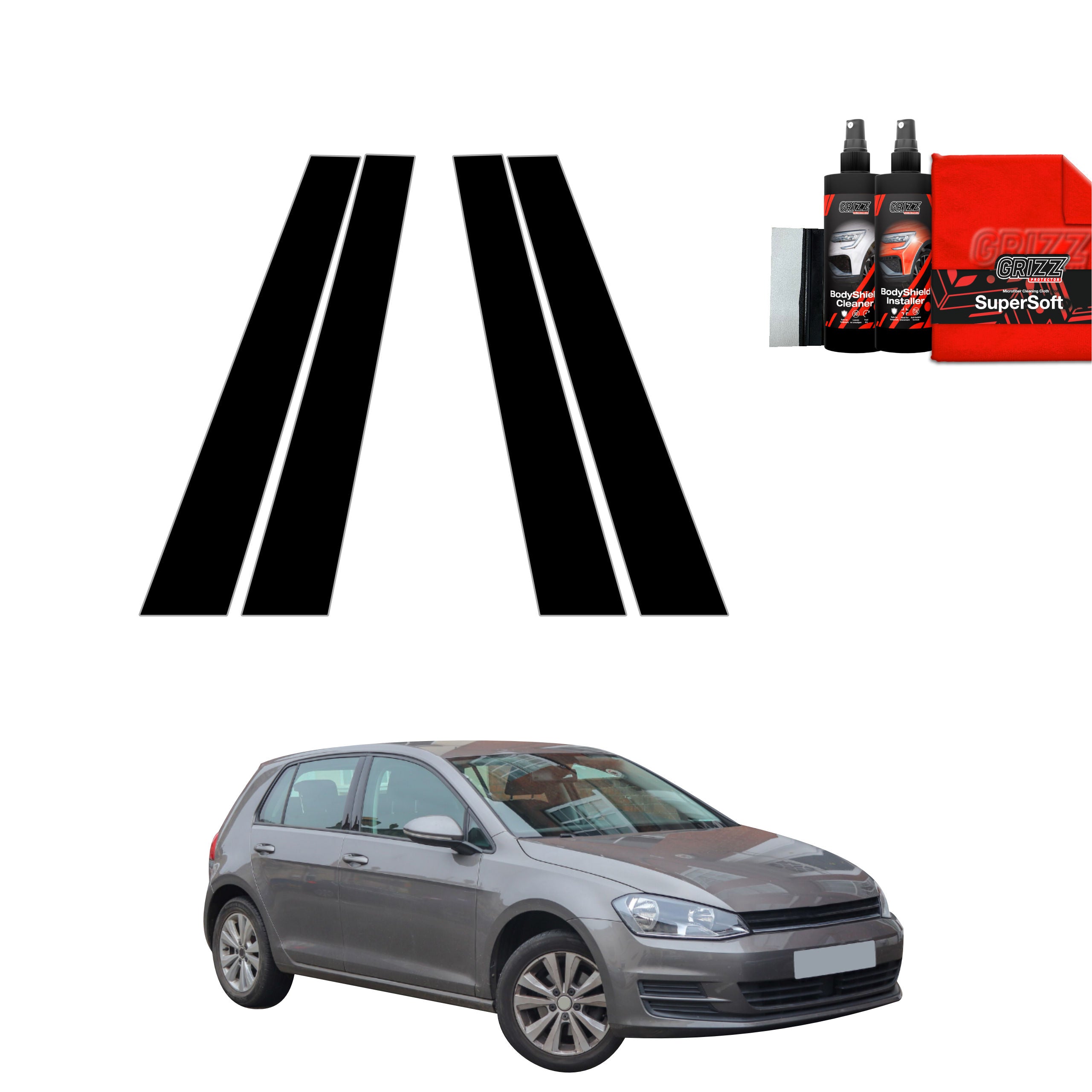 4in1 Schwarze Grizz Protector schutzfolie für B-Säule - Volkswagen Golf 7 Hatchback 5D (2012-2020)