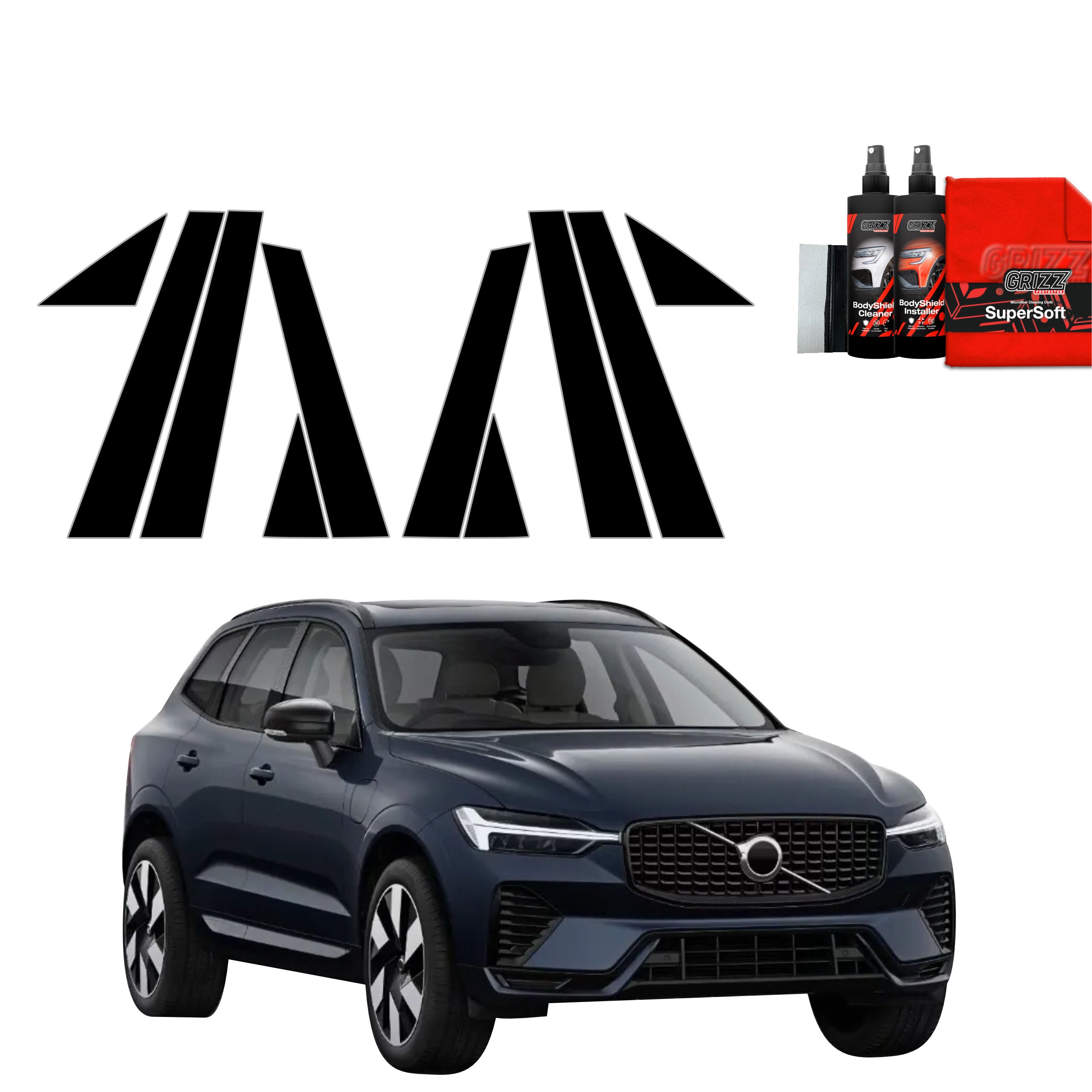 6in1 Schwarze Grizz Protector schutzfolie für B-C-Säule - Volvo XC60 2 (2022-2026)