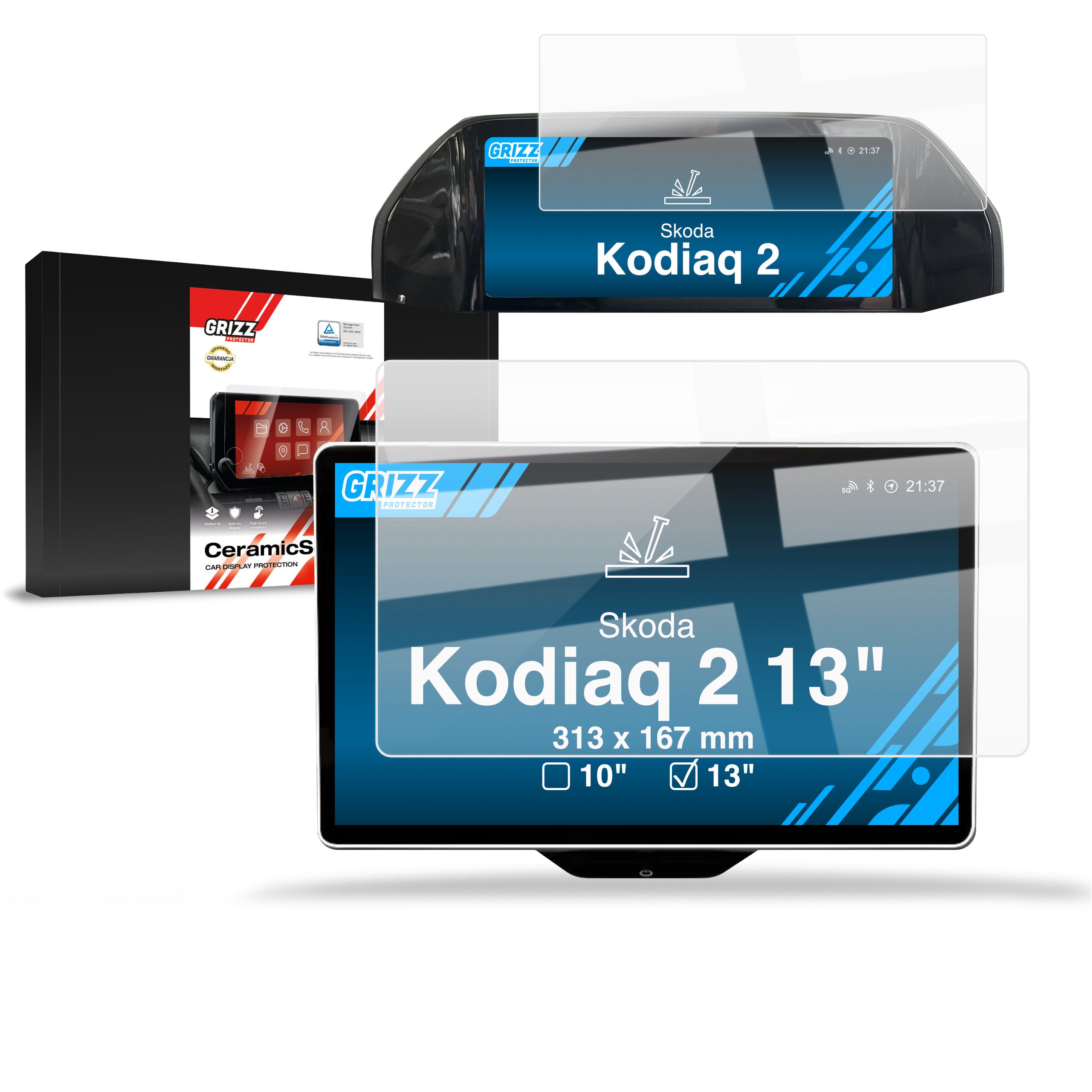 Keramische Autodisplayfolie 2in1 für Skoda Kodiaq 13" (2024-2026), Grizz Protector