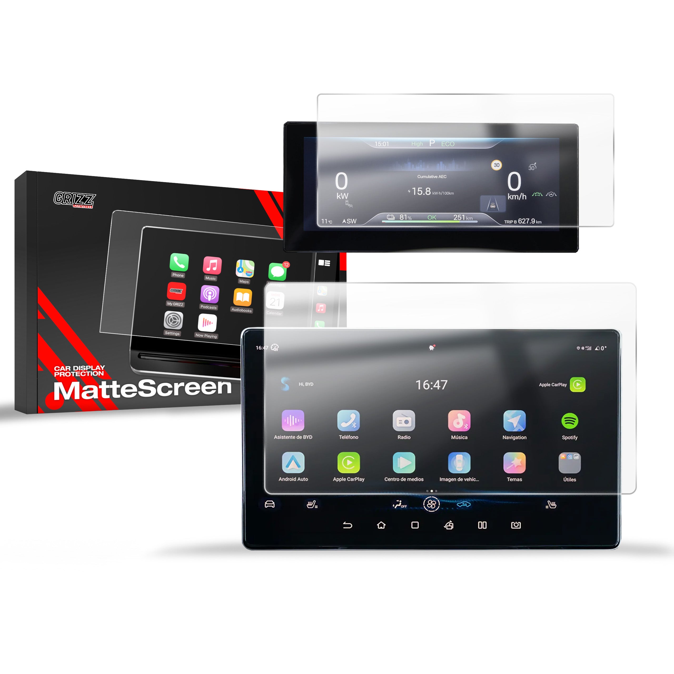 Matte Autodisplayfolie 2in1 für BYD ATTO 2 10,1" (2025-2026), Grizz Protector