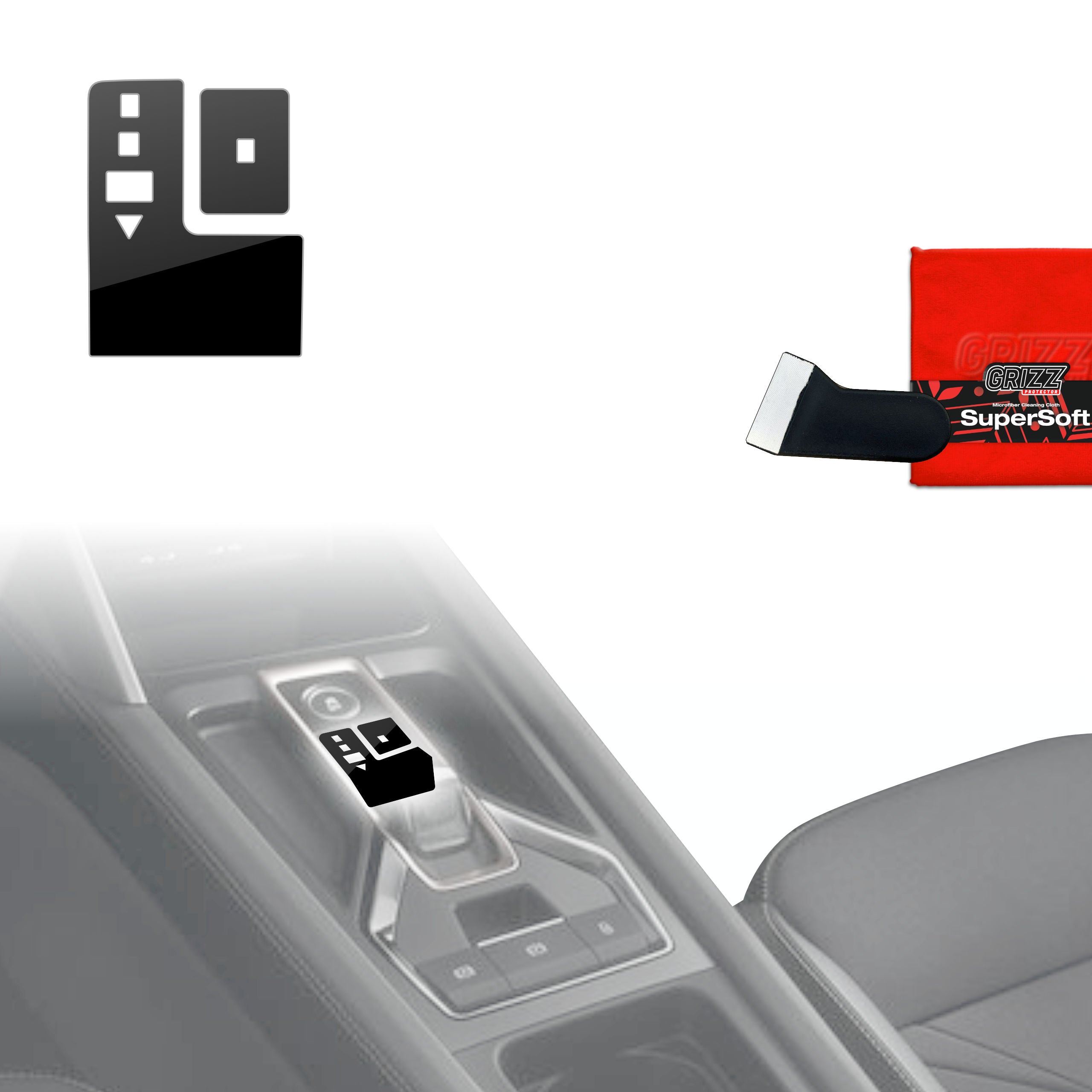 2in1 Schutzfolien Grizz Protector für Mittelkonsole - Cupra Formentor Facelift (2024-2026) Schwarz Glanz