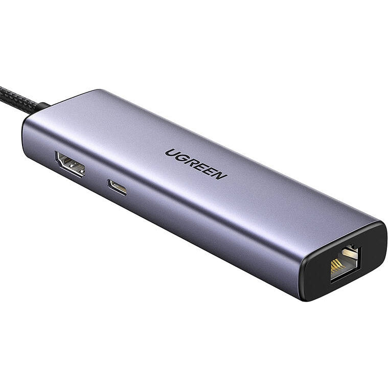 Adapter USB-C 6-in-1, 3x USB-A, HDMI 4K, RJ45, Power Delivery 100 W, Ugreen CM512, Grau