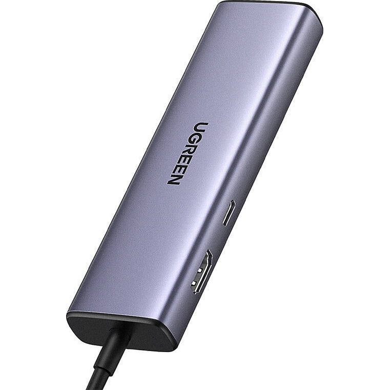 Adapter USB-C 6-in-1, 3x USB-A, HDMI 4K, RJ45, Power Delivery 100 W, Ugreen CM512, Grau