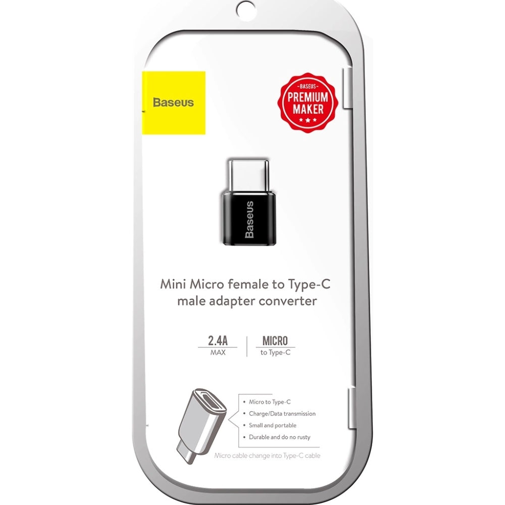 Adapter von Micro-USB (weiblich) auf USB-C (männlich), Baseus Mini, Schwarz