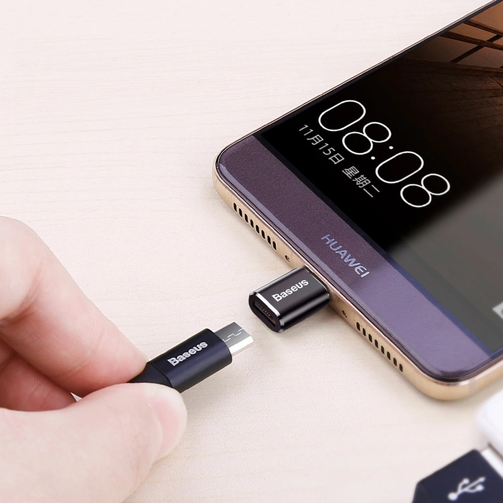 Adapter von Micro-USB (weiblich) auf USB-C (männlich), Baseus Mini, Schwarz