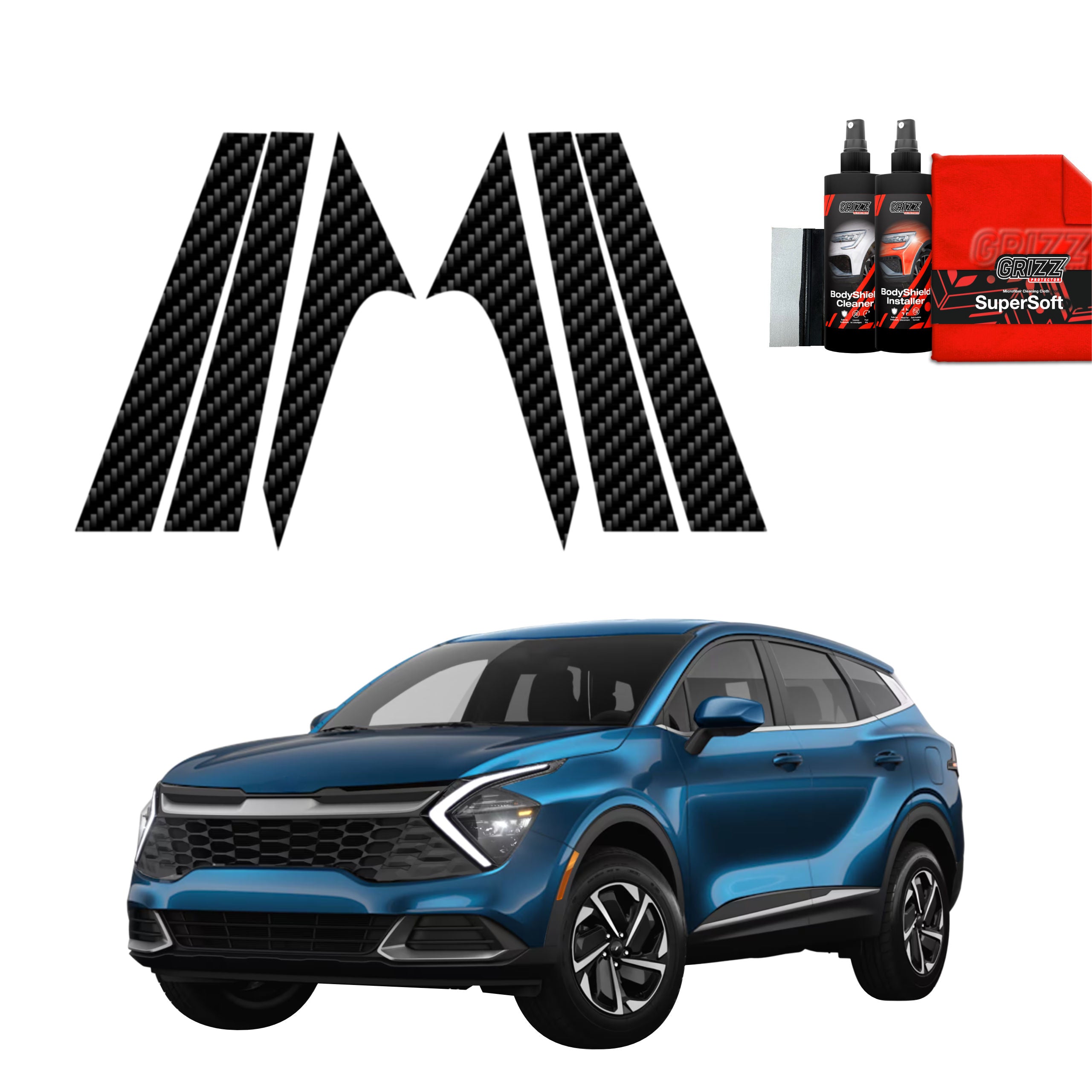 6in1 Kohlenstoff Schutzfolie Grizz Protector für B-C-Säule - Kia Sportage 5 (2021-2025)
