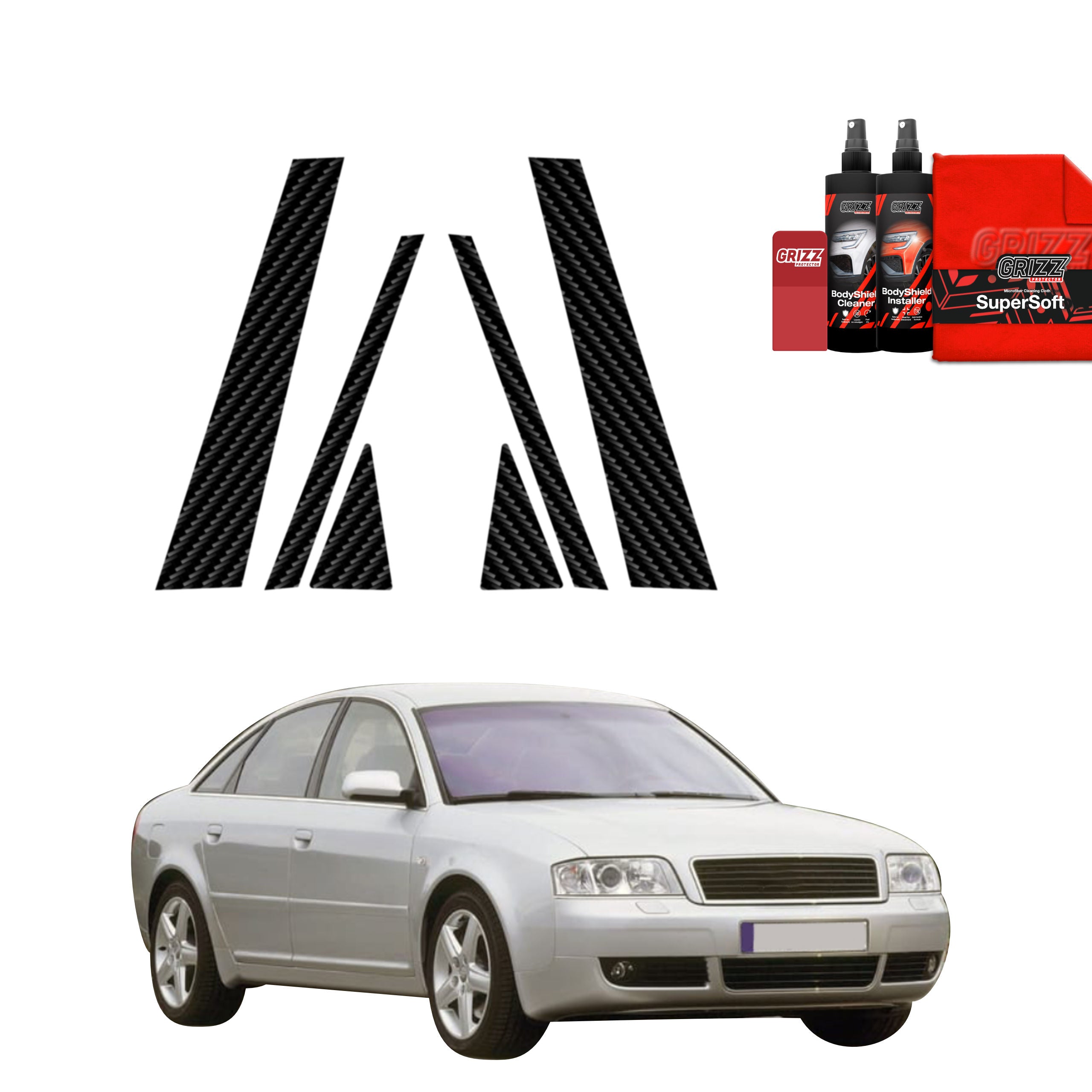 6in1 Kohlenstoff Schutzfolie Grizz Protector für B-C-Säule - Audi A6 C5 Sedan (1997-2004)