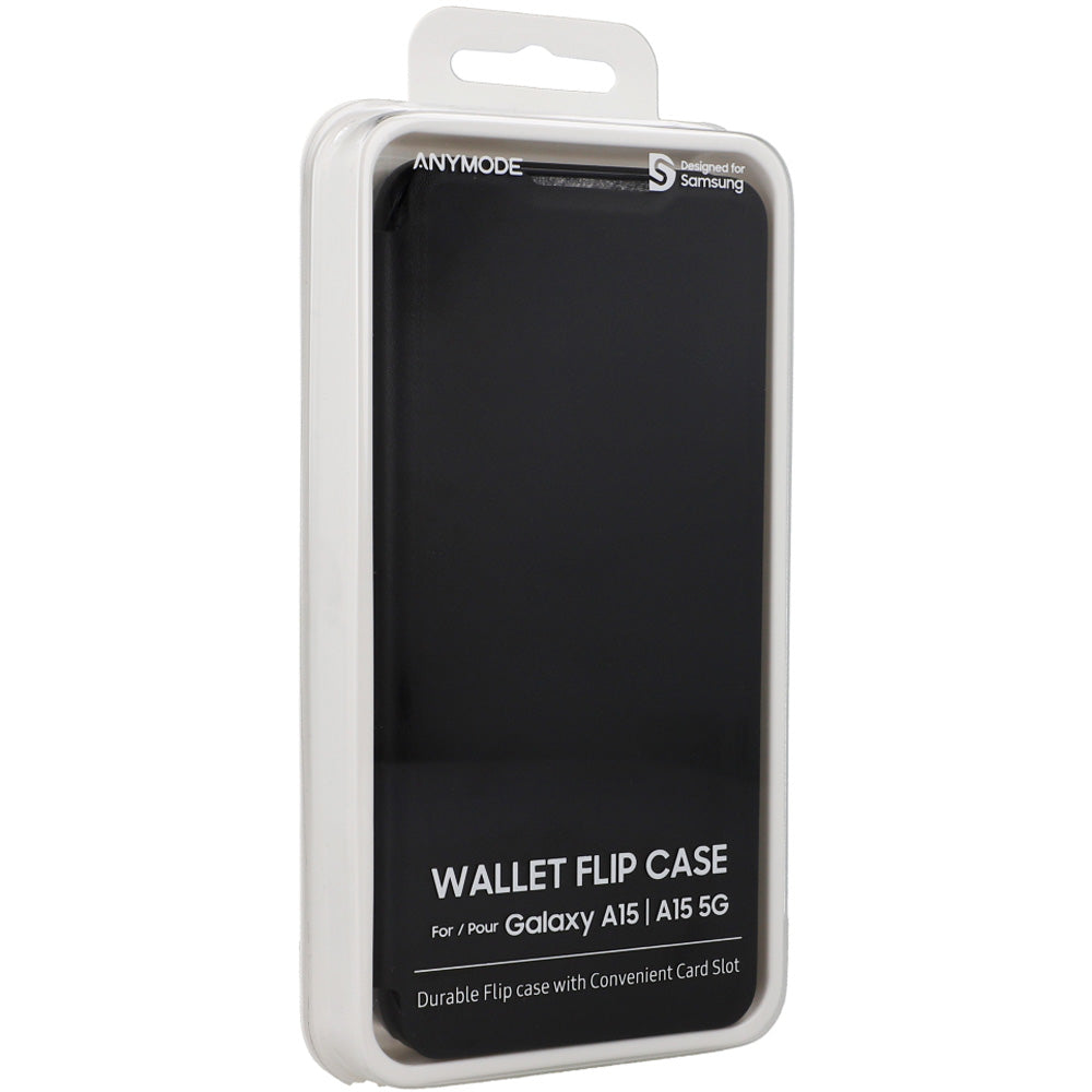 Schutzhülle mit Klappe für Galaxy A15 5G / 4G, Anymode Designed for Samsung Wallet Flip Case, Schwarz