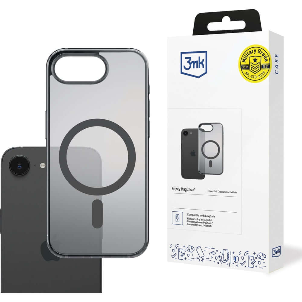 Handyhülle für iPhone 16e, 3mk Frosty MagCase mit MagSafe, Transluzent mit Schwarz