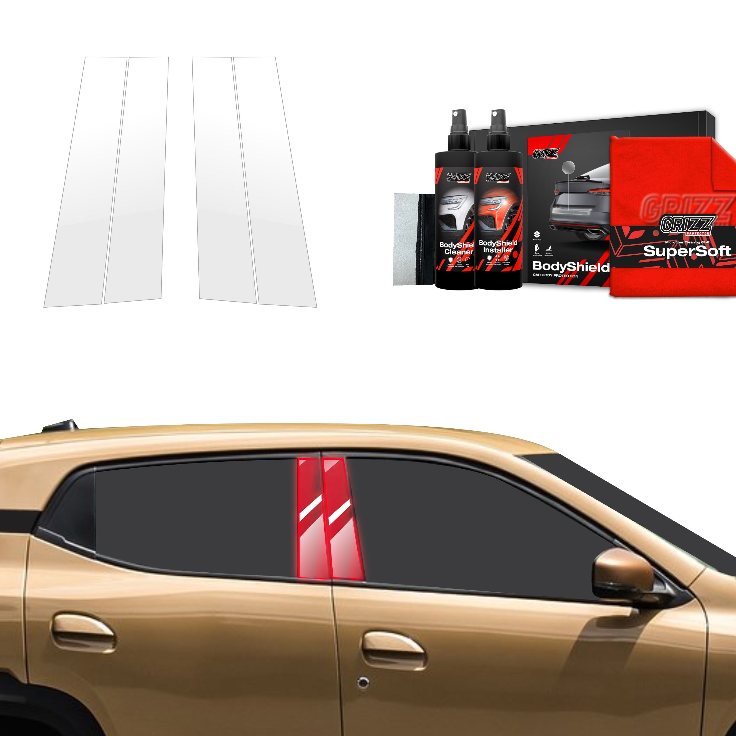 4in1 Schutzfolie Grizz Protector für B-Säule - Dacia Spring (2024-2026)