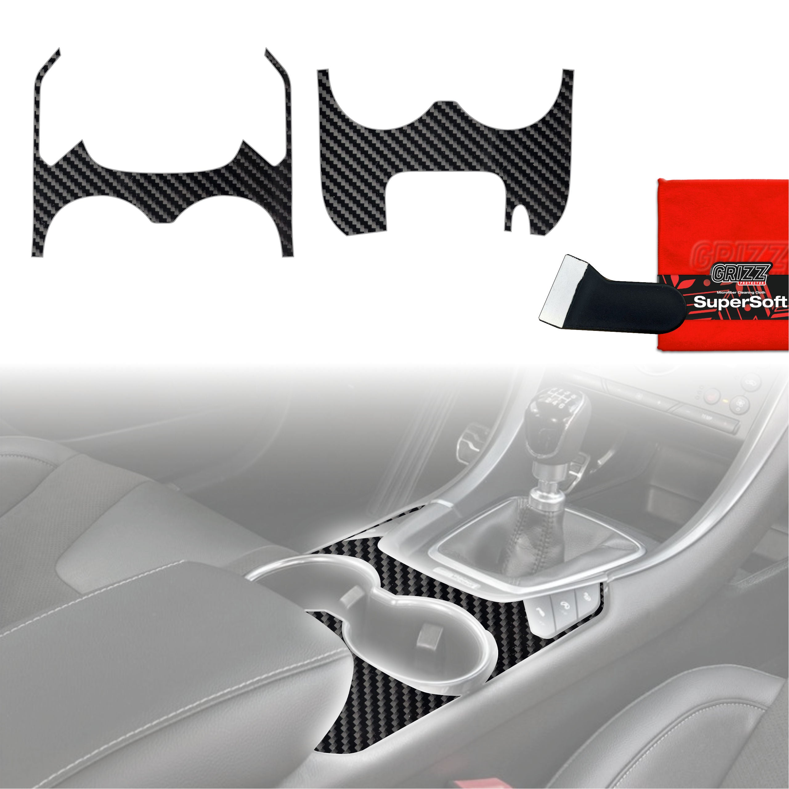 2in1 Schutzfolien Grizz Protector für Mittelkonsole - Ford Mondeo MK5 (2014–2022) Carbon Optik Glanz