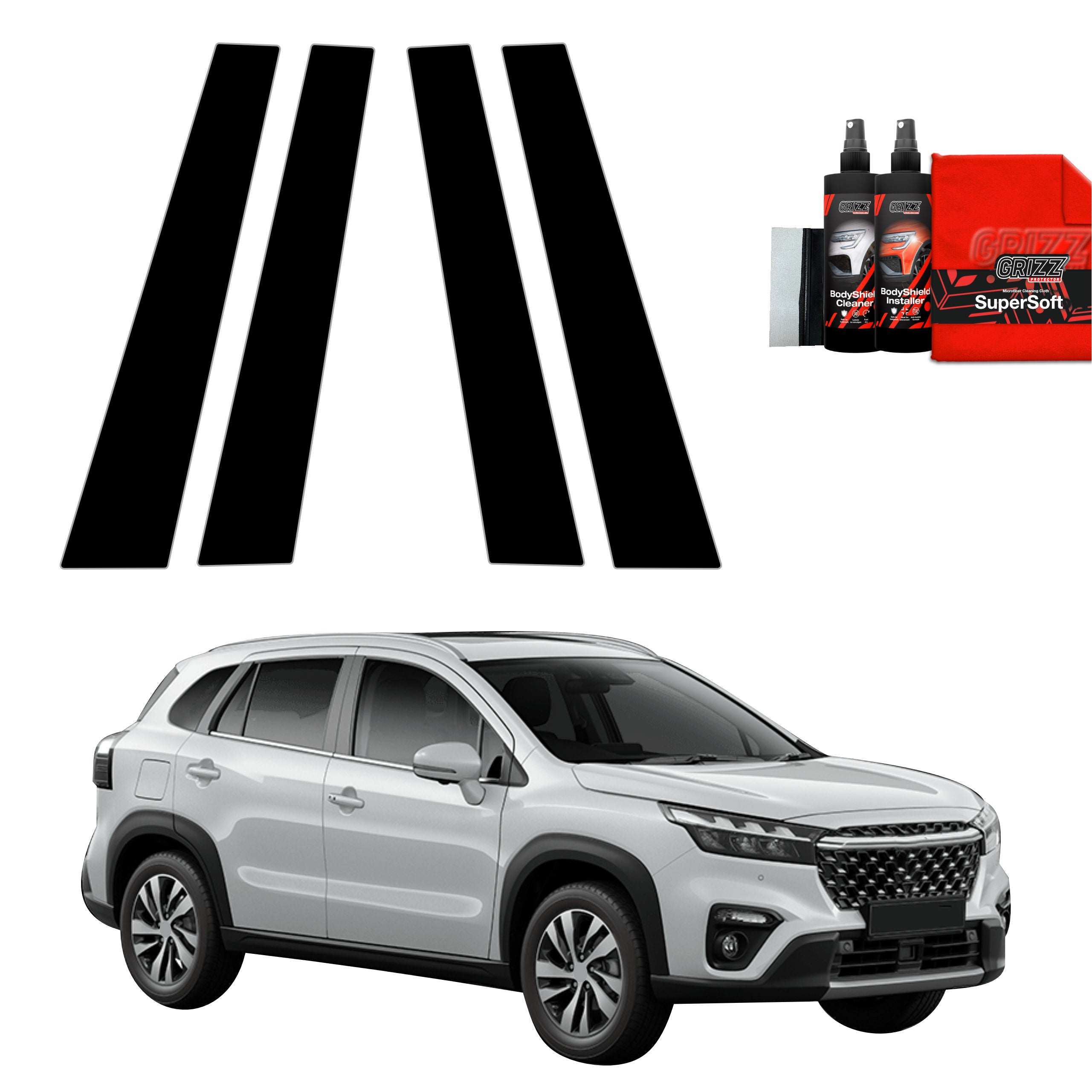 4in1 Schwarze Grizz Protector schutzfolie für B-Säule - Suzuki S-Cross (2021-2026)