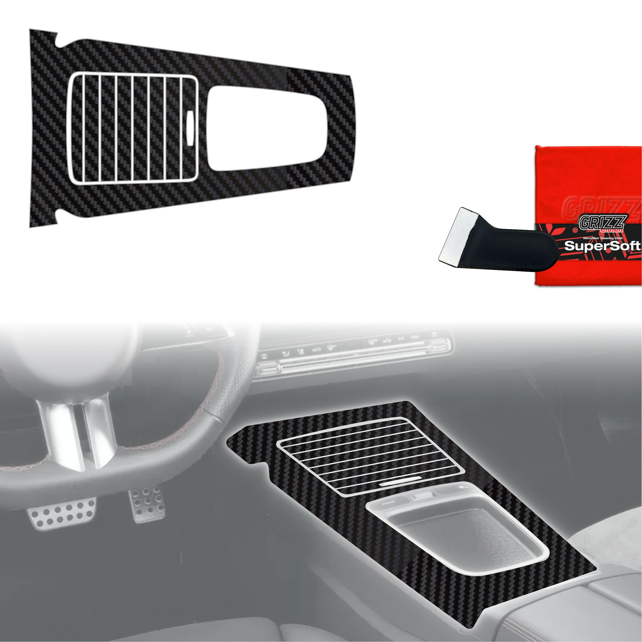 2in1 Schutzfolien Grizz Protector für Mittelkonsole - Mercedes A Klasse W177 (2018-2026) Carbon Optik Matt Antifingerprint